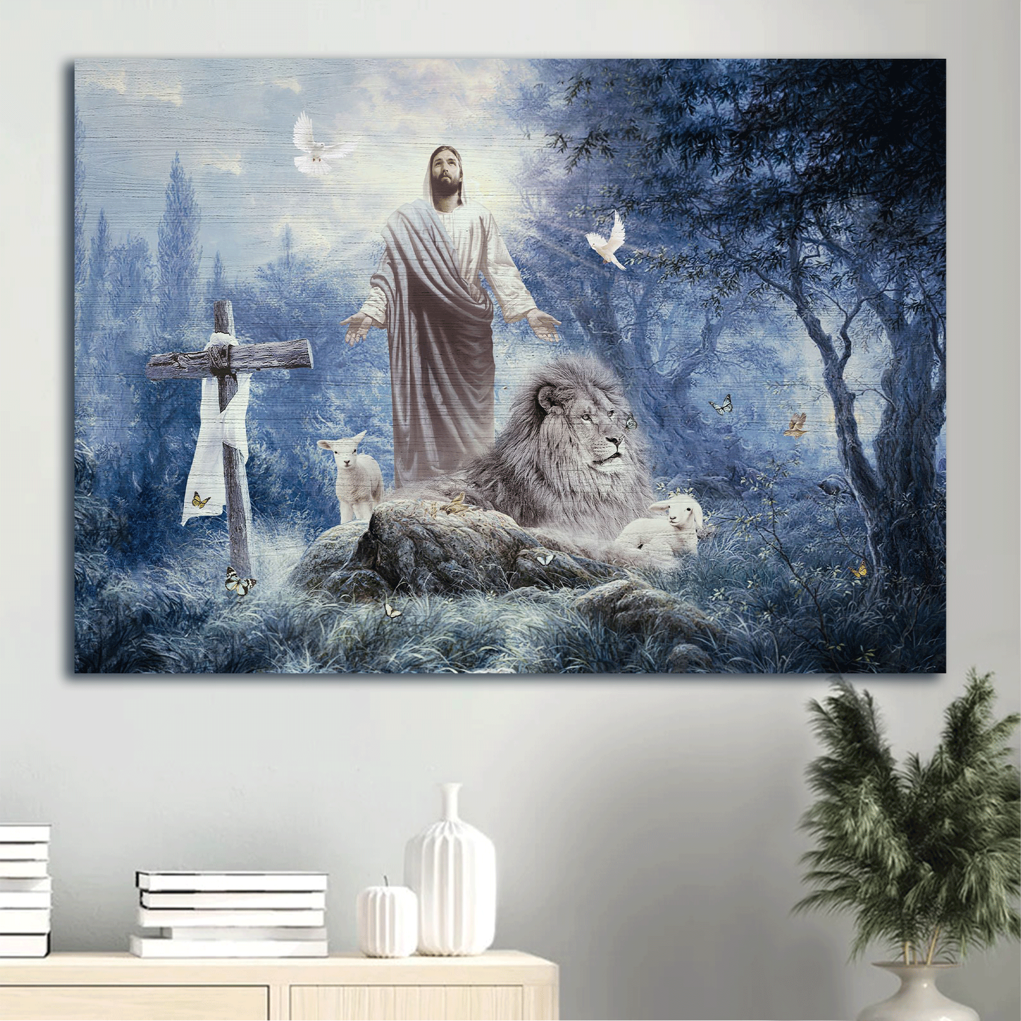 Jesus Landscape Canvas - Stunning Forest, Lion Of Judah, White Lamb, The Life Of Jesus Canvas - Gift For Christian