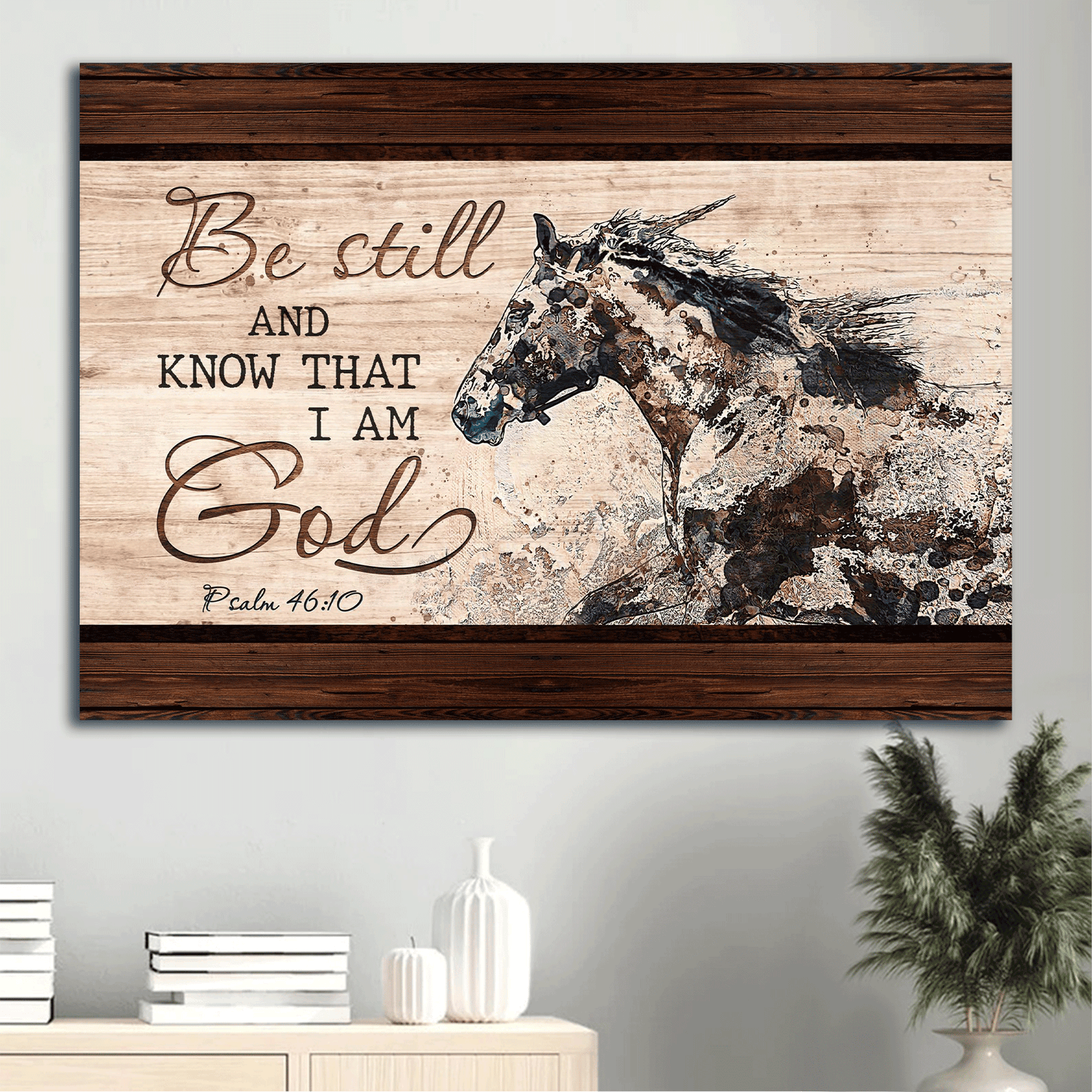 Jesus Landscape Canvas - Watercolor Painting, Running Horse, Wooden Frame Canvas - Gift For Christian - Be Still And Know That I Am God Canvas