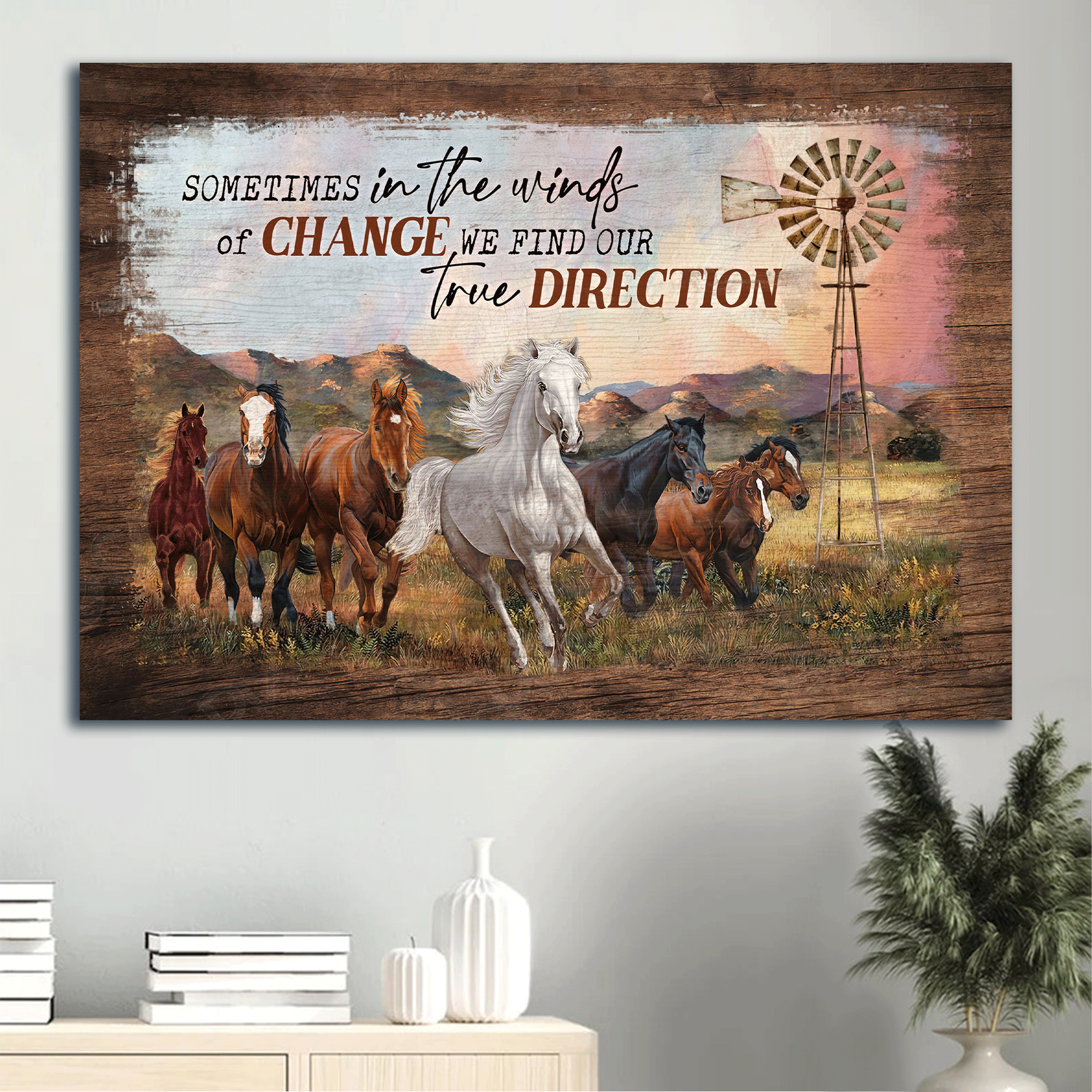 Jesus Landscape Canvas - Beautiful mountain, Running horse, Windmill Landscape Canvas - Gift For Christian - Sometimes in the winds