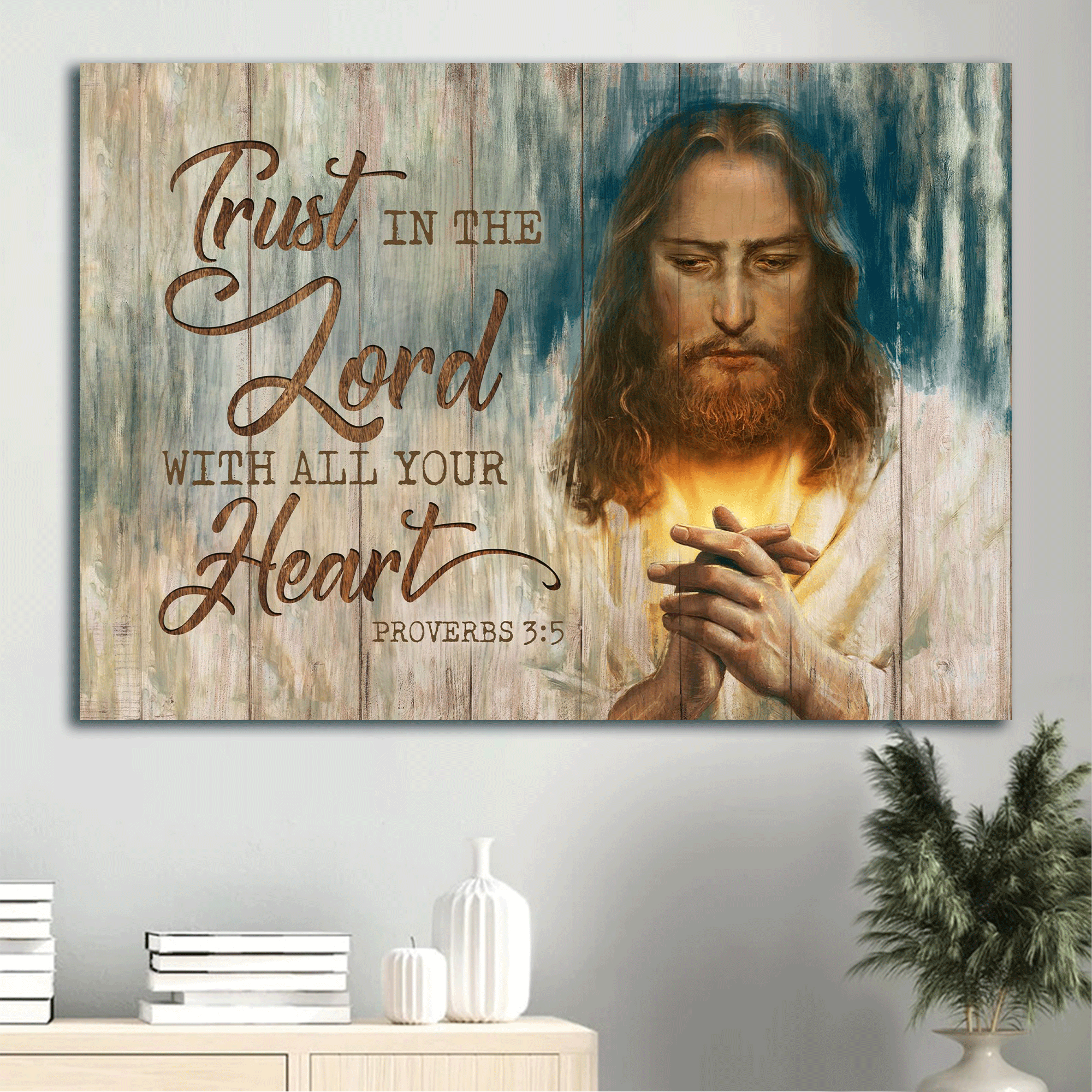 Jesus Landscape Canvas - Bible verse, Jesus painting, Inspirational quote Landscape Canvas - Gift For Christian - Trust in the Lord with all your heart