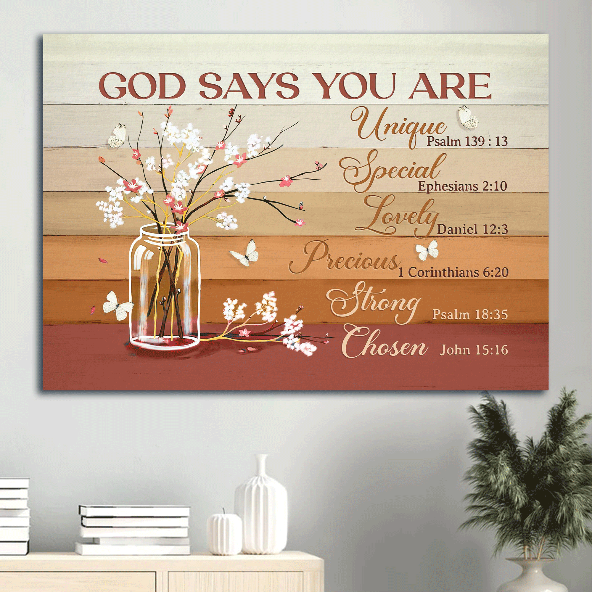 Jesus Landscape Canvas- Baby Cotton Flower, White Butterfly Landscape Canvas- Gift For Christian- God Says You Are Canvas