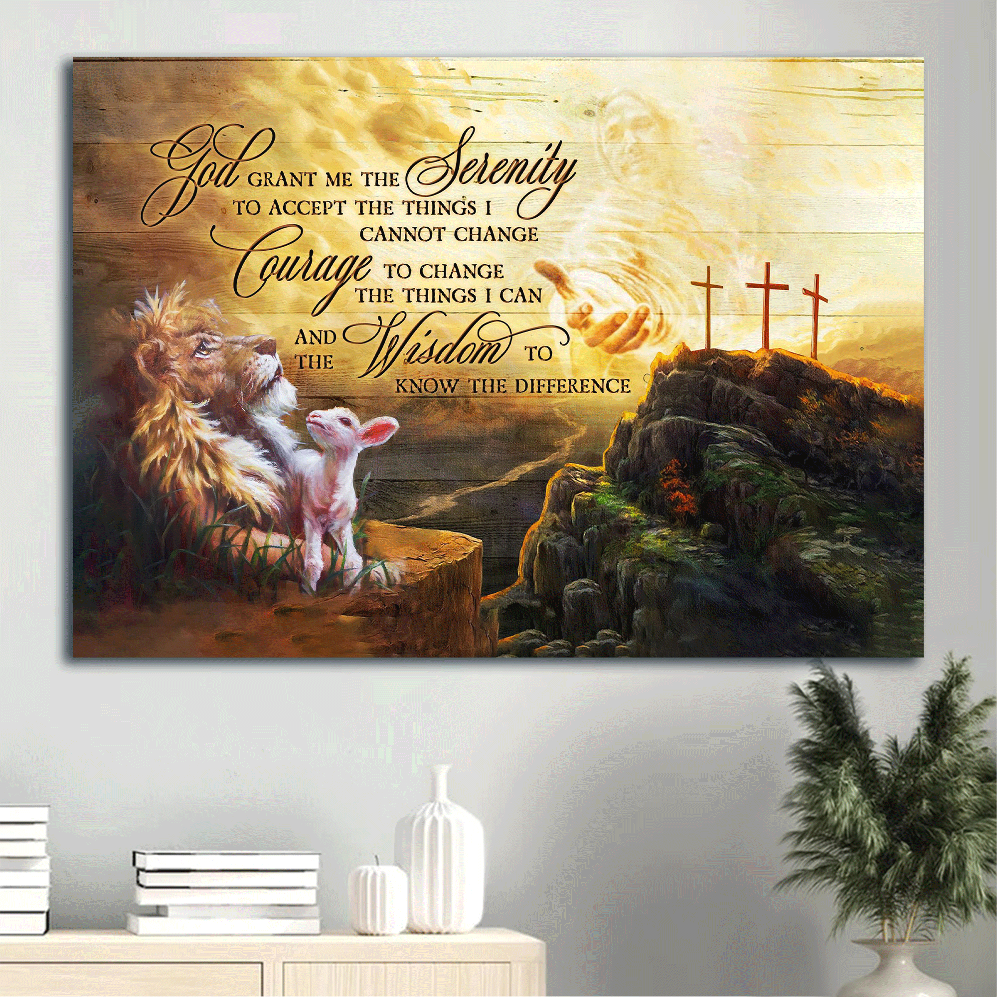 Jesus Landscape Canvas - Jesus hand, Lion painting, Halo infinite Landscape Canvas - Gift For Christian - God grant me the serenity Landscape Canvas