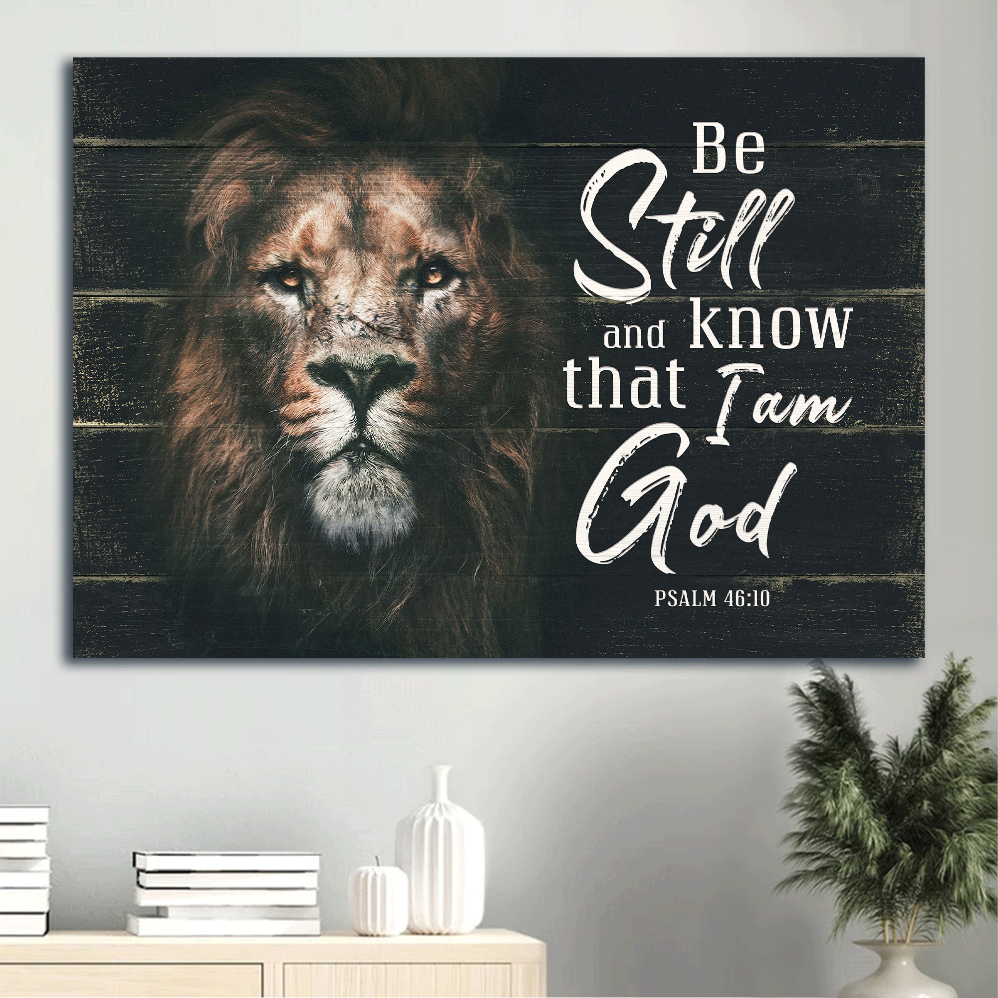 Jesus Landscape Canvas - Lion painting, Be still and know that I am God PSALM 46:10  Landscape Canvas - Gift For Christian  Landscape Canvas