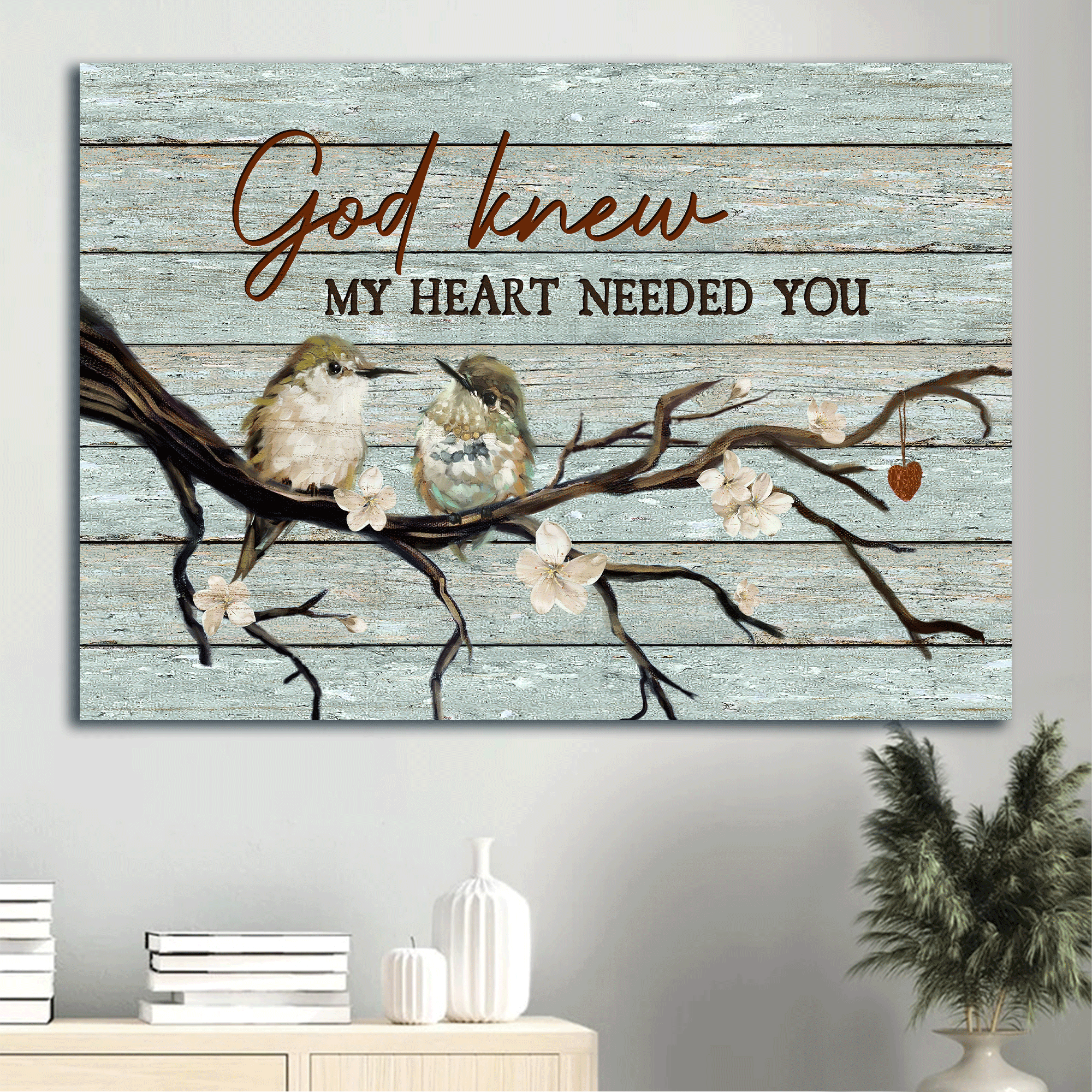 Jesus Landscape Canvas- Baby Hummingbirds, White Jasmine Canvas- Gift For Christian- God Knew My Heart Needed You