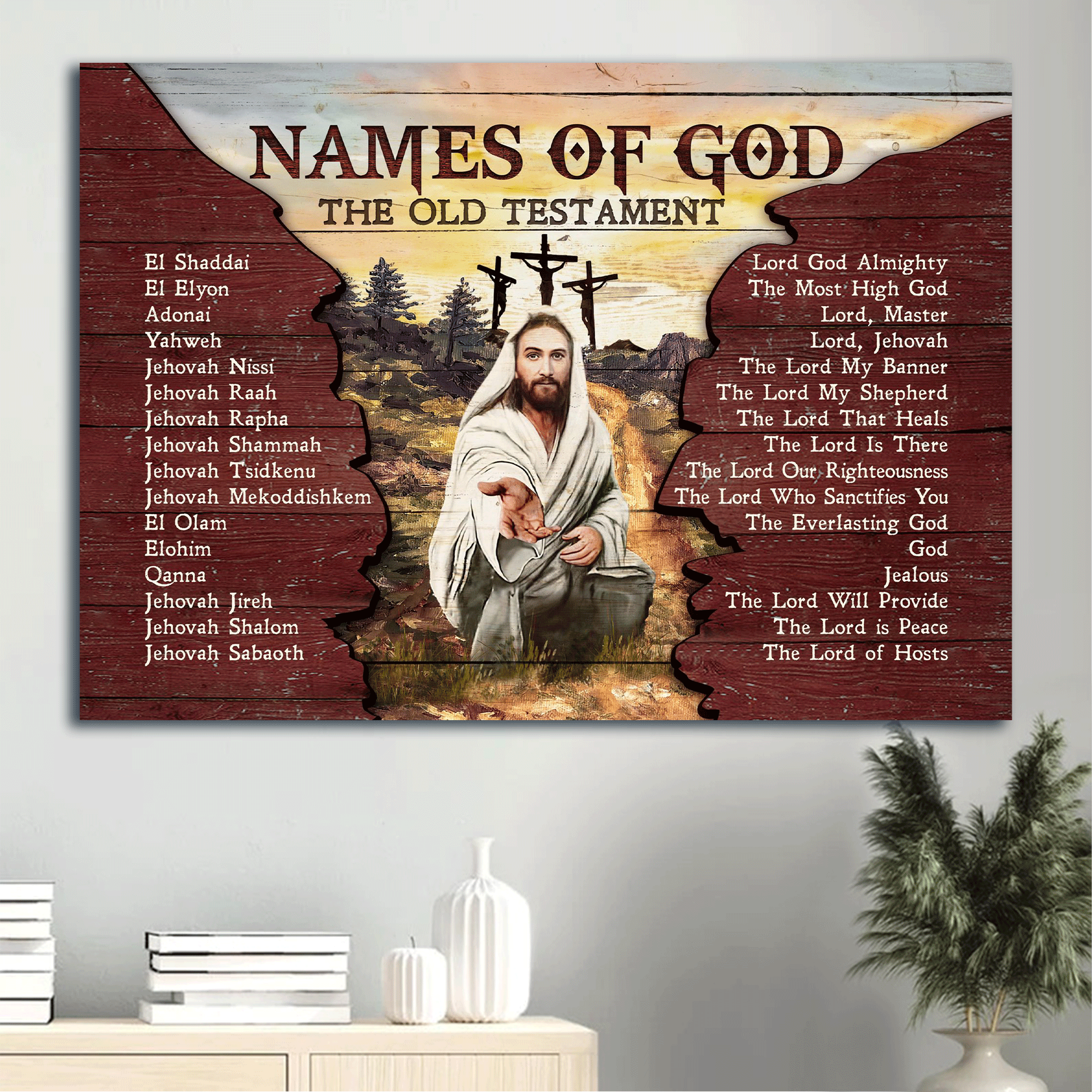 Jesus Landscape Canvas - Names of God, Jesus painting, The old testament Canvas - Gift for Christian Landscape Canvas Prints, Wall Art