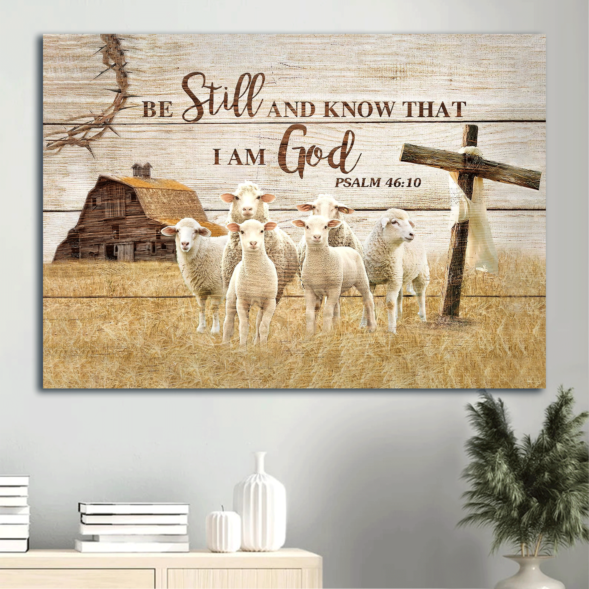 Jesus Landscape Canvas - Lambs of God, Farm Canvas - Gift For Christian - Be still and know that I am God Landscape Canvas