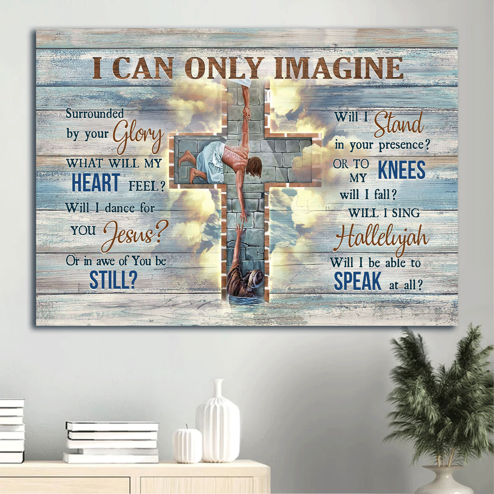 Jesus Landscape Canvas - Faith, God, Abstract Cross, Christ The Redeemer - Wall Decor Framed Gift For Christian - Christian Song I Can Only Imagine