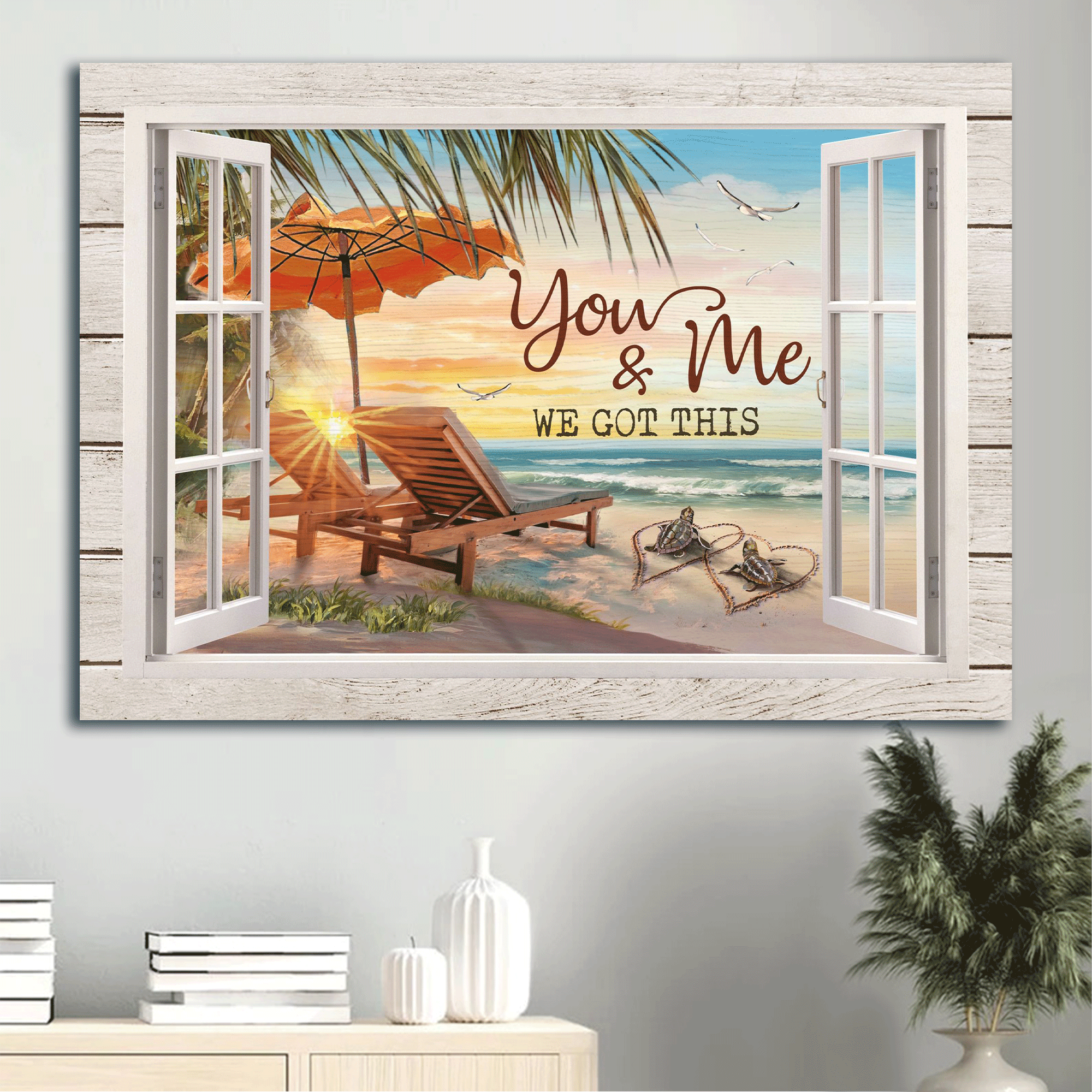 Jesus Landscape Canvas- Beach Chairs, On The Beach, Sea Turtle Couple Canvas- Gift For Christian- You & Me We Got This