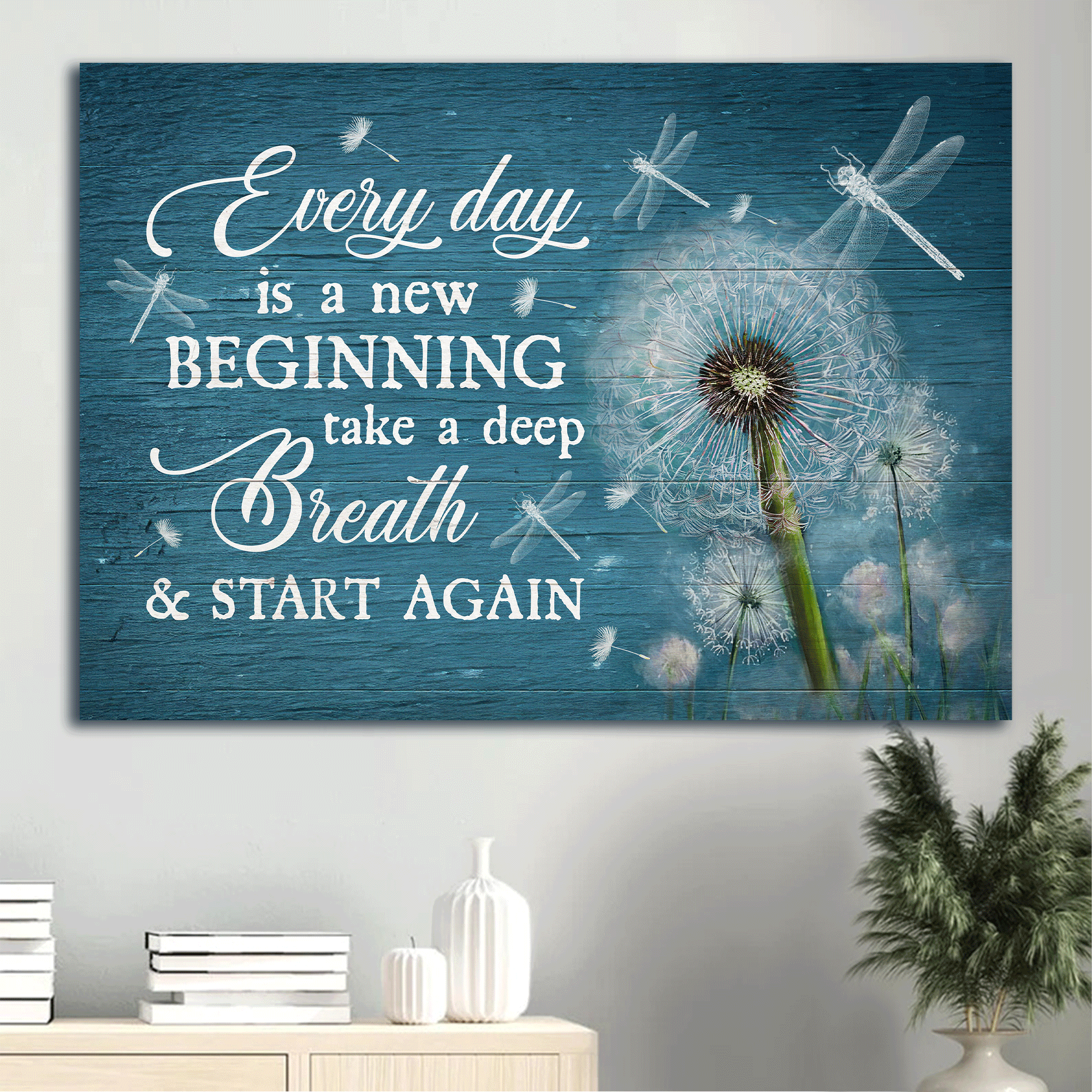 Jesus Landscape Canvas- Dandelion, Dragonfly canvas- Gift for Christian- Everyday is a new beginning