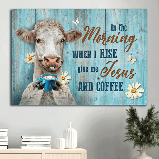Jesus Landscape Canvas - Funny cow, Awesome coffeeholic, Lovely daisy Landscape Canvas - Gift For Christian - Give me Jesus and coffee Landscape Canvas