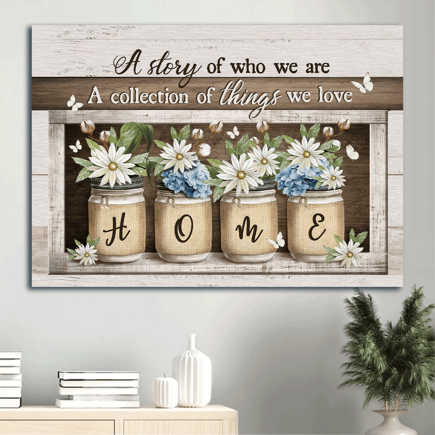 Jesus Landscape Canvas - Beautiful daisy, Blue hydrangea, Butterfly Landscape Canvas - Gift For Christian - A collection of things we love