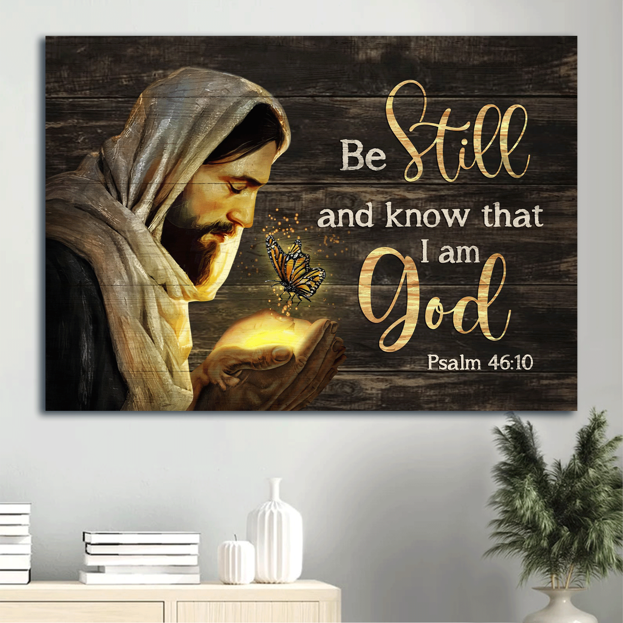 Jesus Landscape Canvas - The Life Of Jesus, Magic Butterfly, Jesus Drawing Canvas - Gift For Christian - Be Still And Know That I Am God Canvas