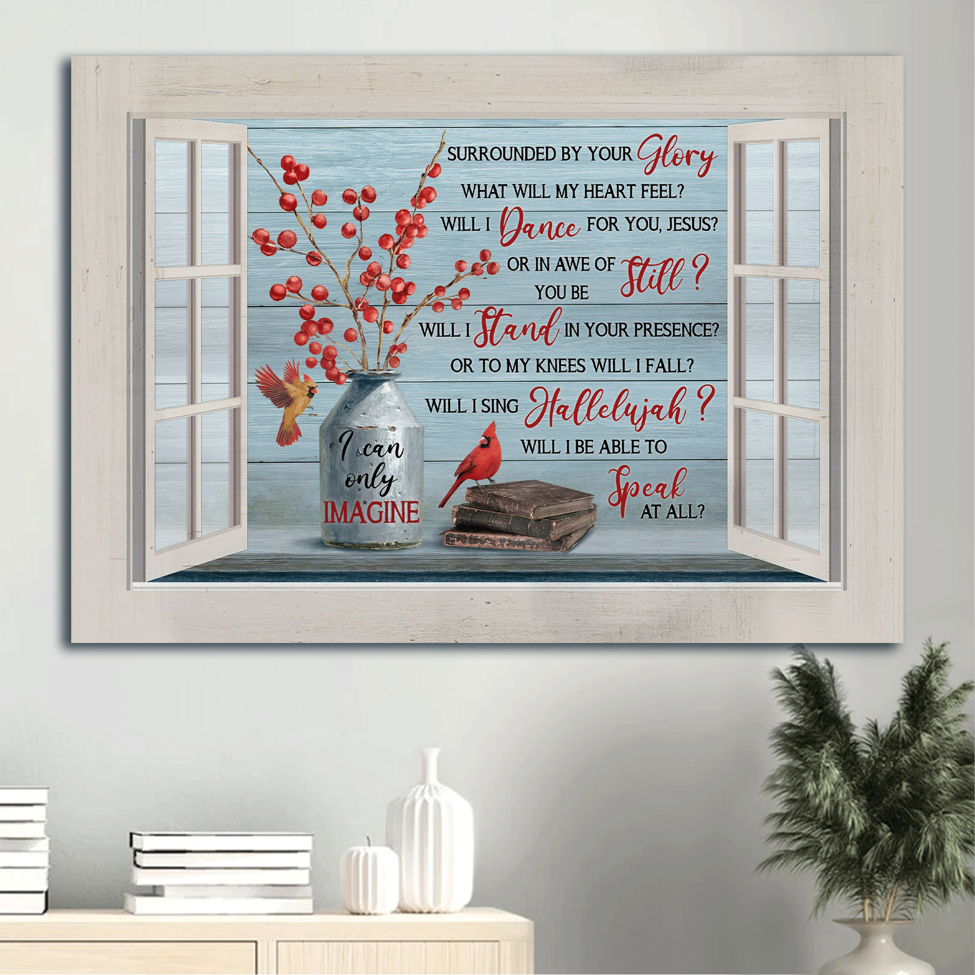 Jesus Landscape Canvas - Beautiful cranberry, Cardinal drawing, Vintage book Landscape Canvas - Gift For Christian -  I can only imagine