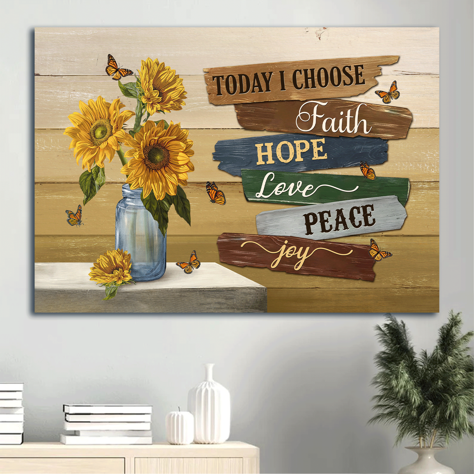 Jesus Landscape Canvas - Beautiful sunflower, Monarch butterfly Landscape Canvas - Gift For Christian - oday I choose faith