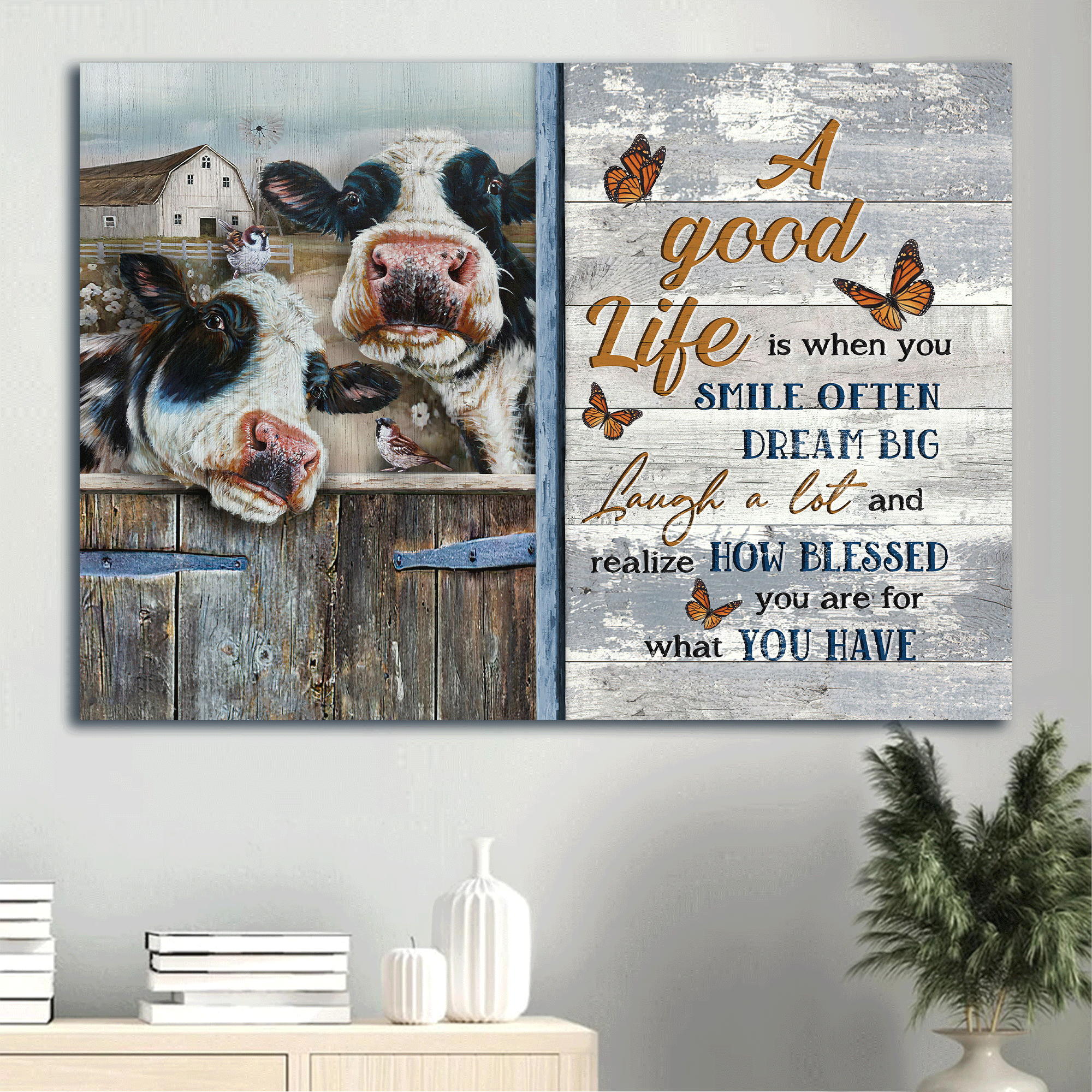 Jesus Landscape Canvas - Beautiful dairy cow, Old farm Landscape Canvas - Gift For Christian - A good life is when you smile often