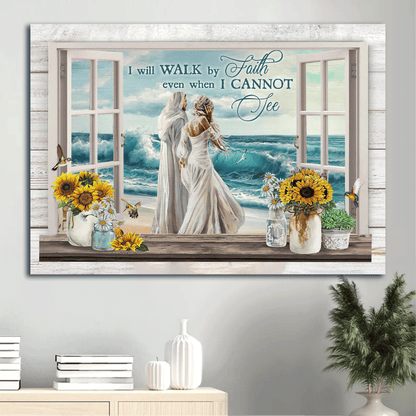 Jesus Landscape Canvas - Beautiful woman, Jesus painting, Ocean wave Landscape Canvas - Gift For Christian - I will walk by faith