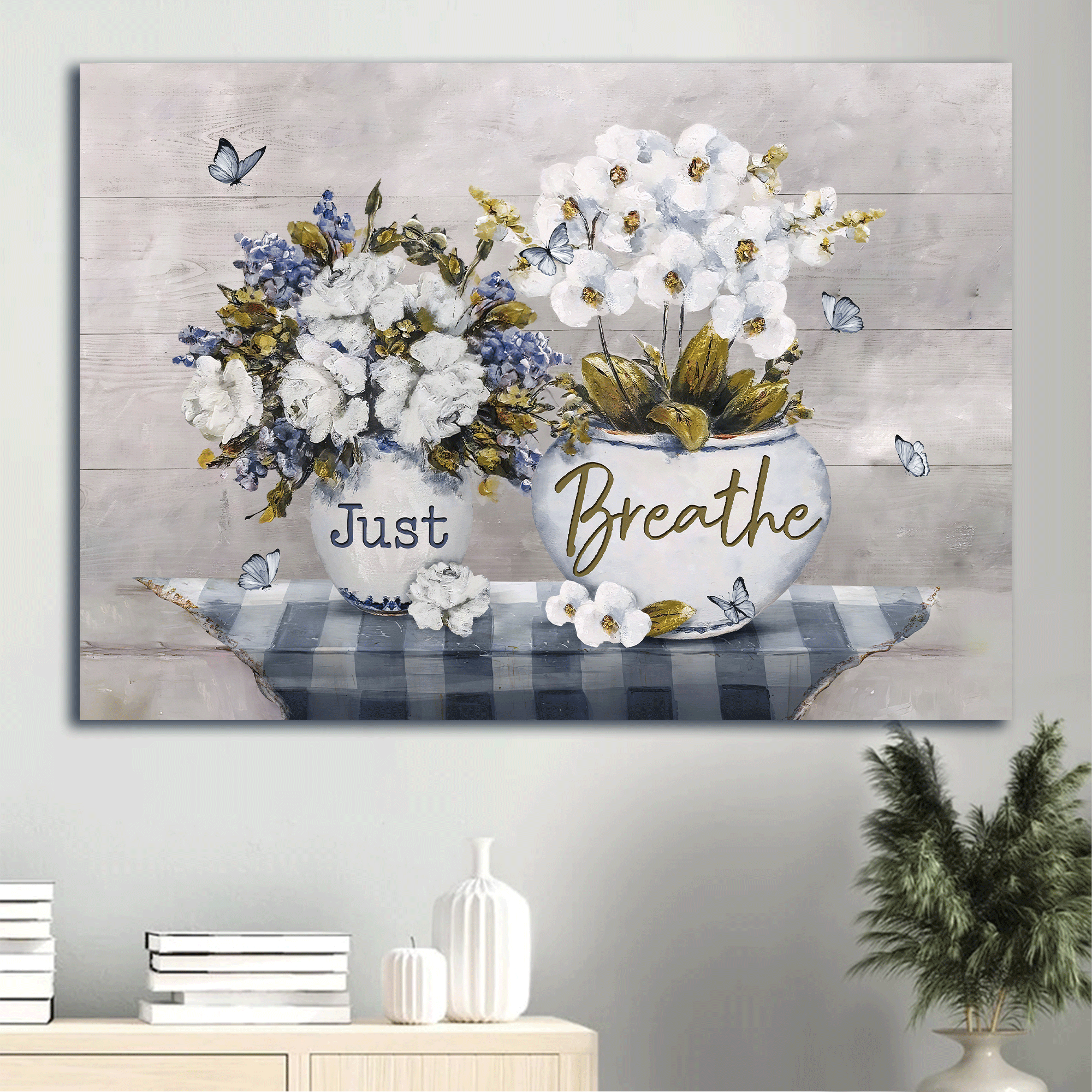 Jesus Landscape Canvas - White Orchid, Rose Flower Painting, Blue Butterfly Canvas - Gift For Christian - Just Breathe Canvas