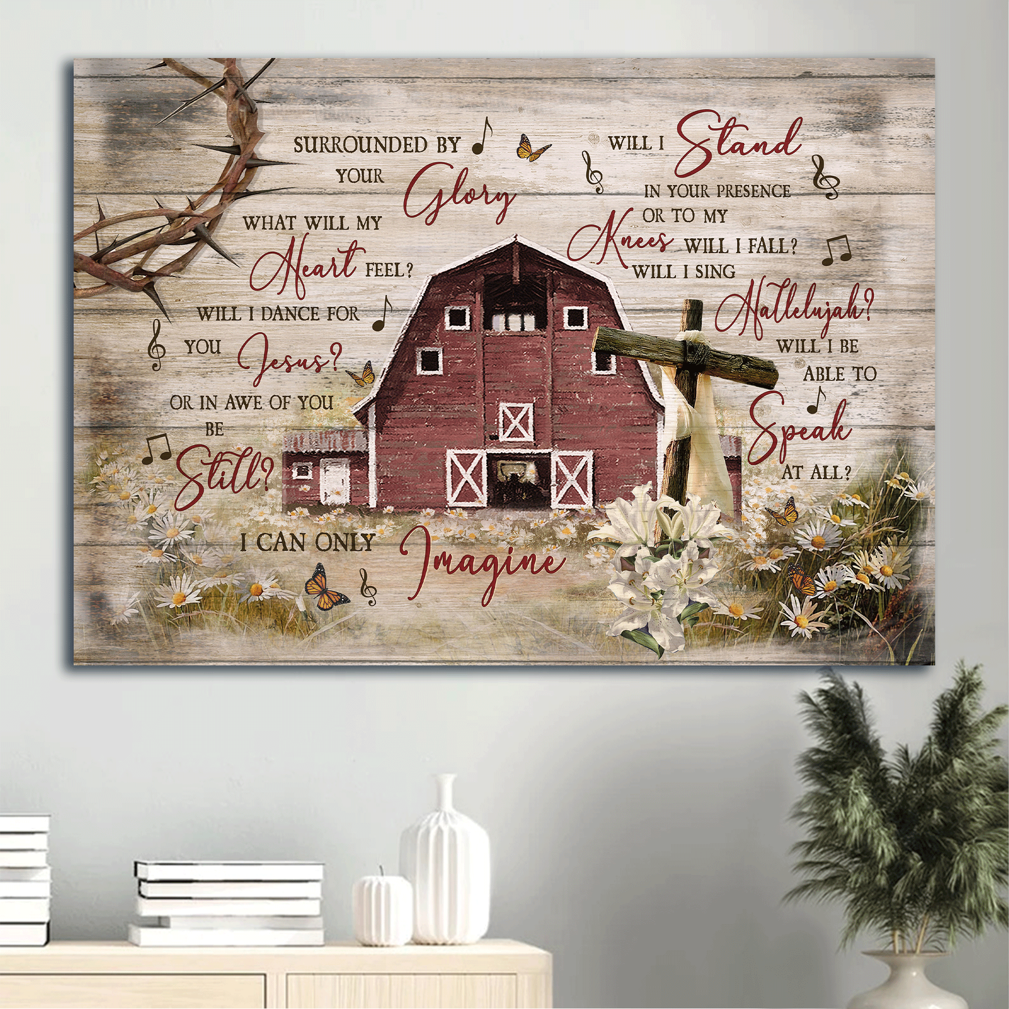 Jesus Landscape Canvas- Beautiful house, Flower field, Cross symbol canvas- Gift for Christian- I can only imagine