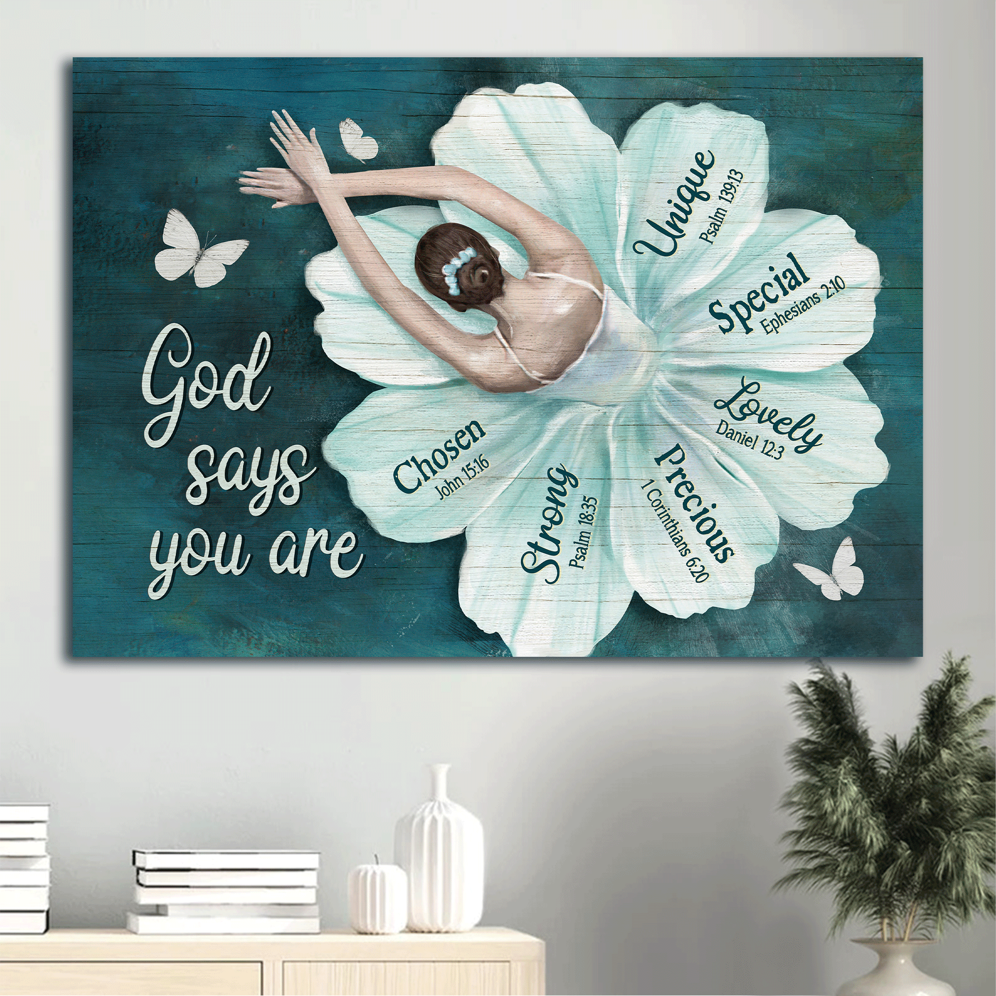 Jesus Landscape Canvas- Ballerina, Ballet Drawing, Flower Dress, Butterfly Landscape Canvas- Gift For Christian- God Says You Are