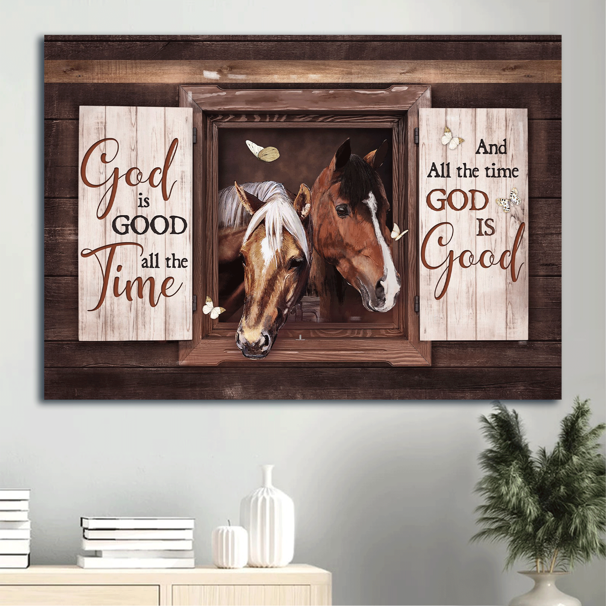 Jesus Landscape Canvas- Beautiful horse, Square frame, White butterfly canvas- Gift for Christian- God is good all the time