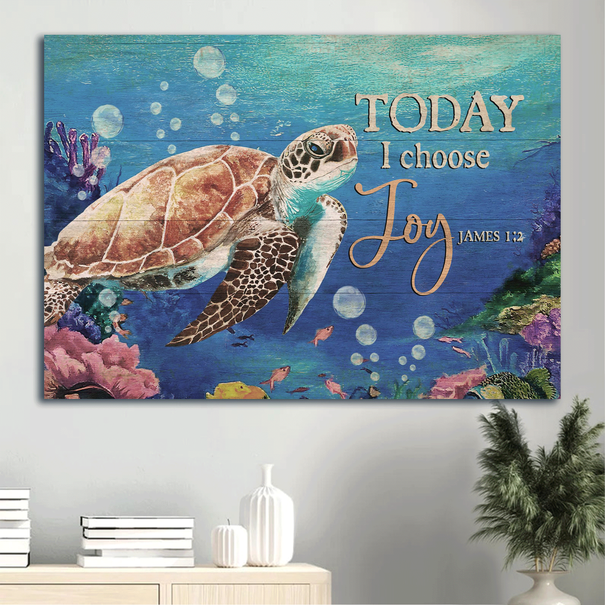 Jesus Landscape Canvas - Big sea turtle, Ocean painting, Water balloons Landscape Canvas - Gift For Christian - Today I choose joy Landscape Canvas