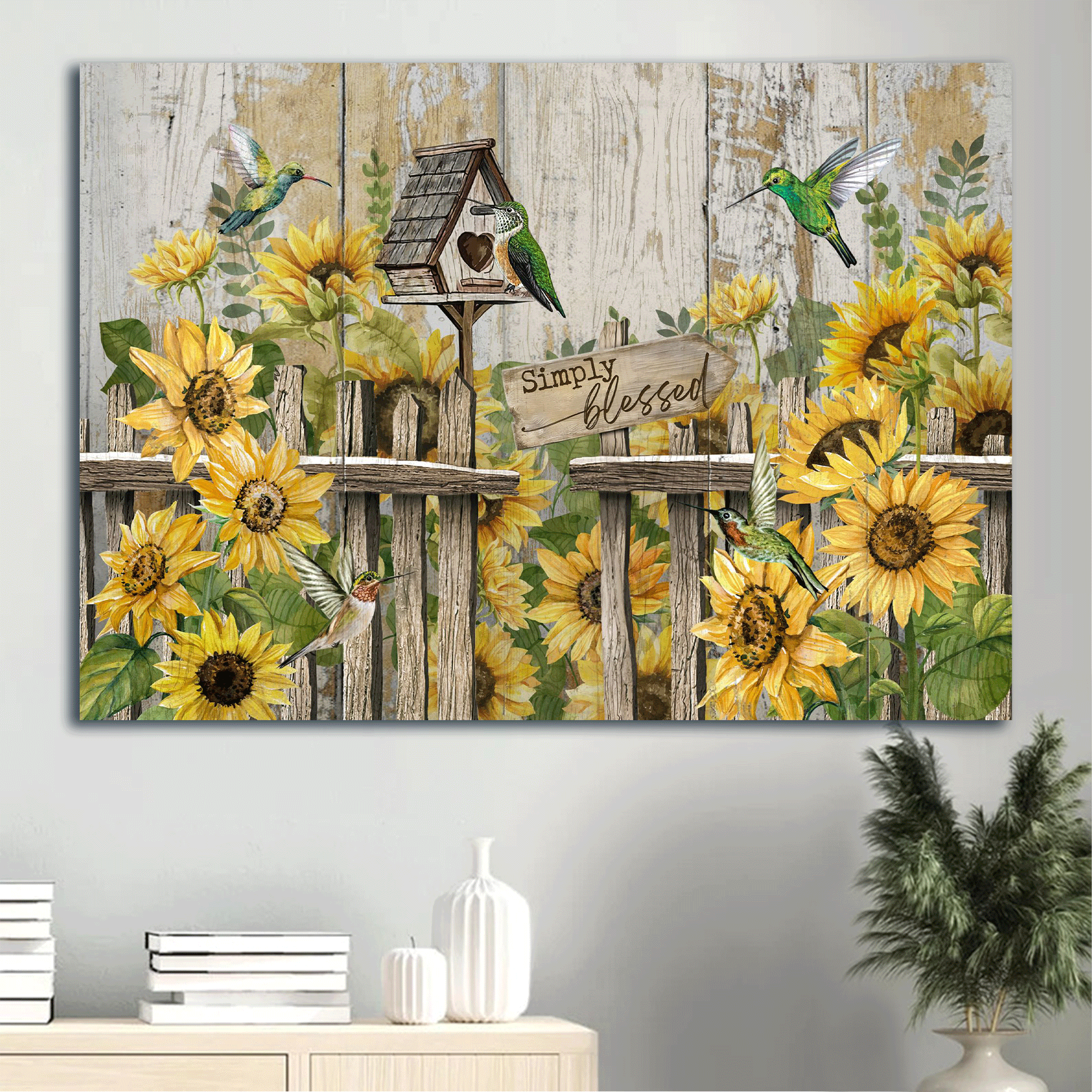 Jesus Landscape Canvas - Sunflower Garden, Green Hummingbird, Bird House Canvas - Gift For Christian -simply Blessed Canvas