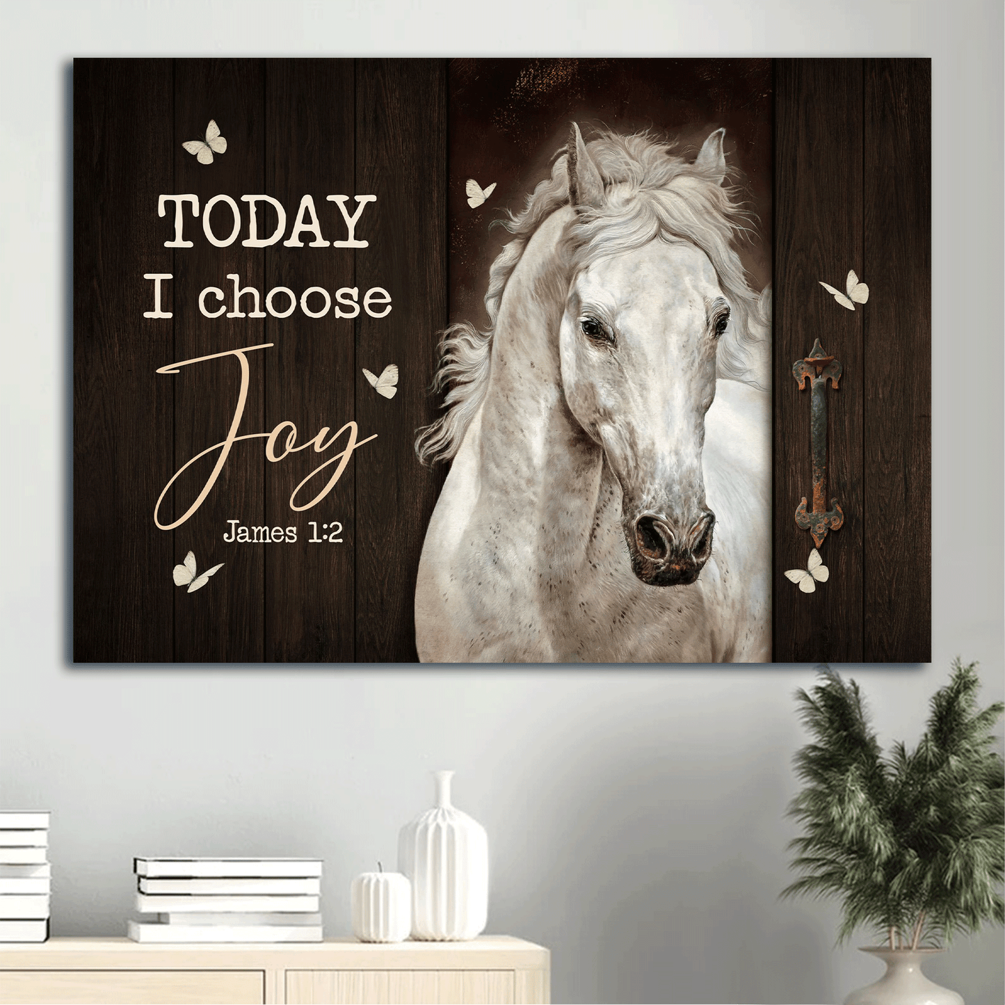 Jesus Landscape Canvas - White Horse, Stunning Horse Artwork, Butterfly Canvas - Gift For Christian - Today I Choose Joy Canvas