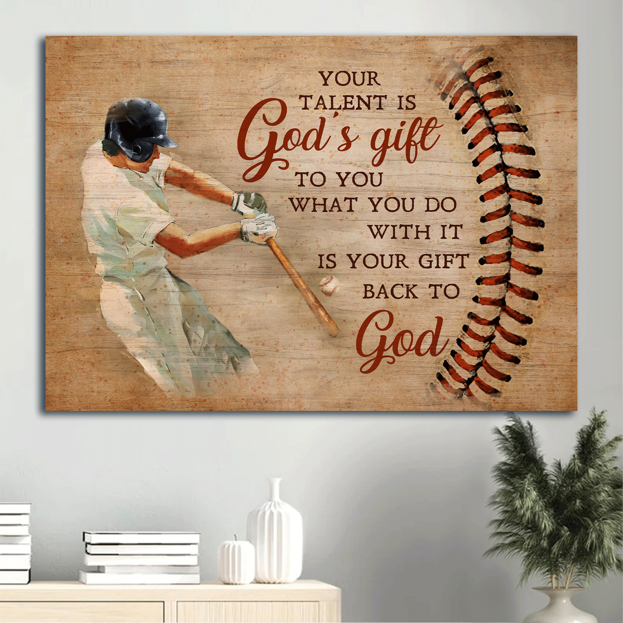 Jesus Landscape Canvas- Baseball Bat, Sport Drawing Landscape Canvas- Gift For Christian- Your Talent Is God's Gift To You