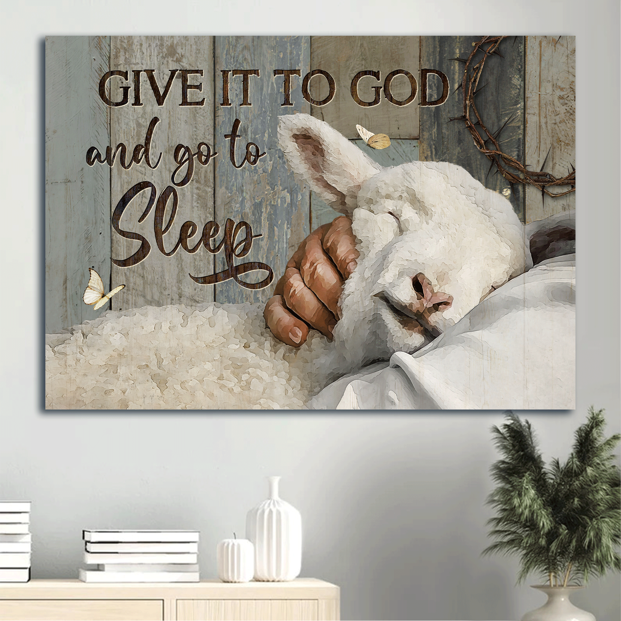 Jesus Landscape Canvas- Beautiful lamb painting, Lamb of God canvas- Gift for Christian- Give it to God and go to sleep