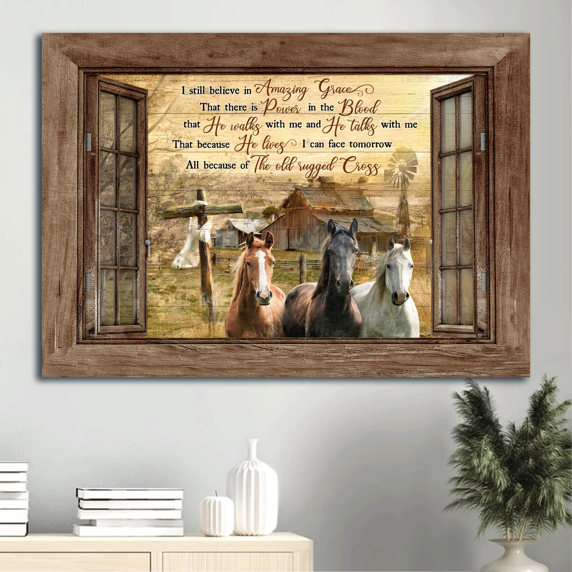 Jesus Landscape Canvas - Old Barn Painting, Horse painting, Countryside Landscape Canvas - Gift For Christian - I still believe in amazing grace Landscape Canvas