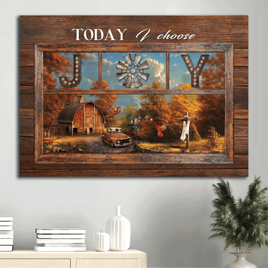 Jesus Landscape Canvas- Autumn Forest, Unique House, Red Cardinal, Old Ladybug Car Landscape Canvas- Gift For Christian- Today I Choose Joy