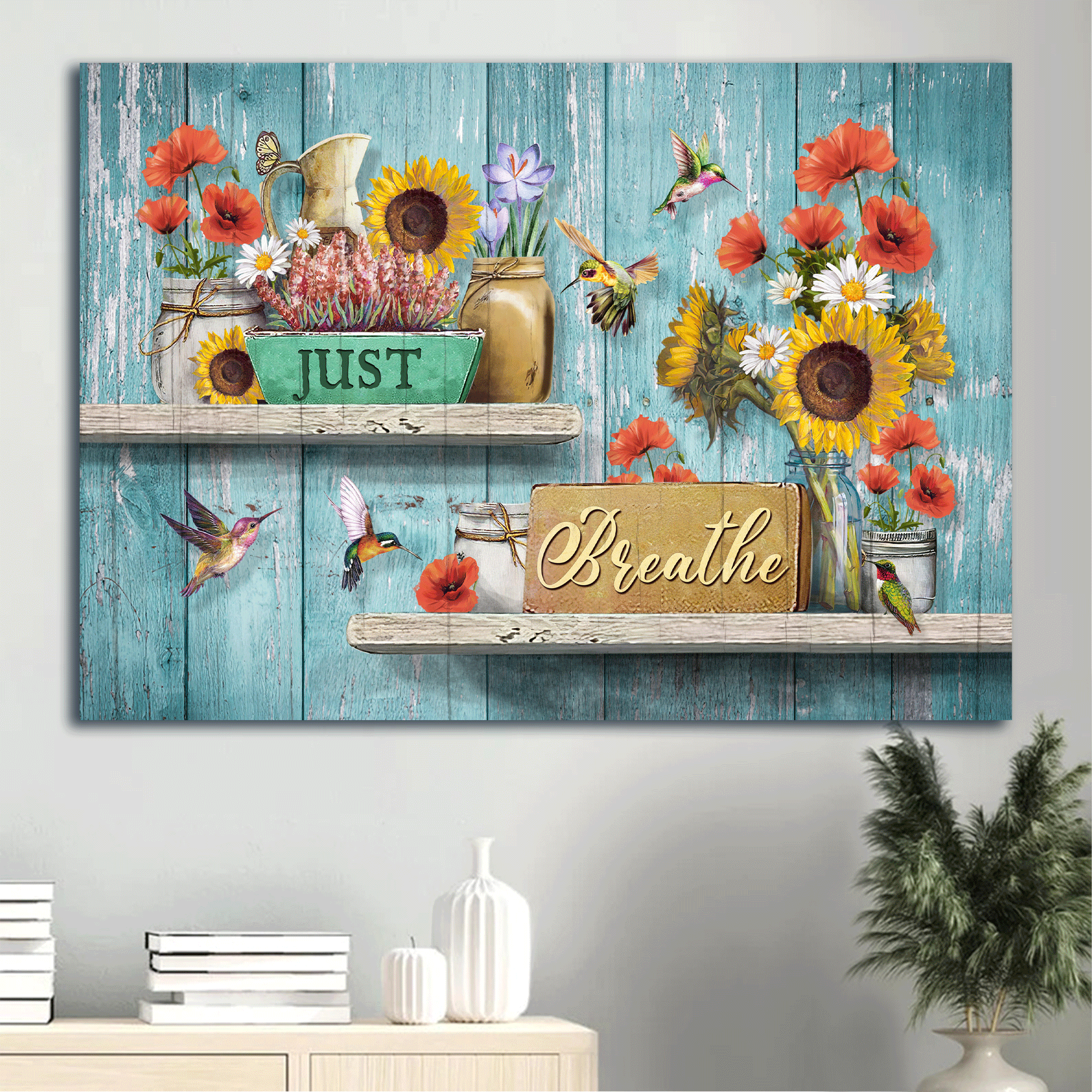 Jesus Landscape Canvas- Great flower painting, Beautiful hummingbird, Dream garden, Just breathe canvas- Gift for Christian - Landscape Canvas Prints, Christian Wall Art