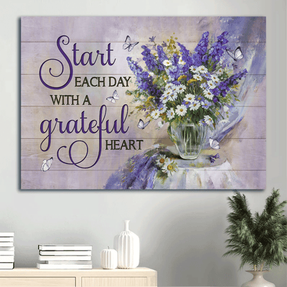 Jesus Landscape Canvas - Beautiful lavender flower, Daisy vase Landscape Canvas - Gift For Christian - Start each day with a grateful heart
