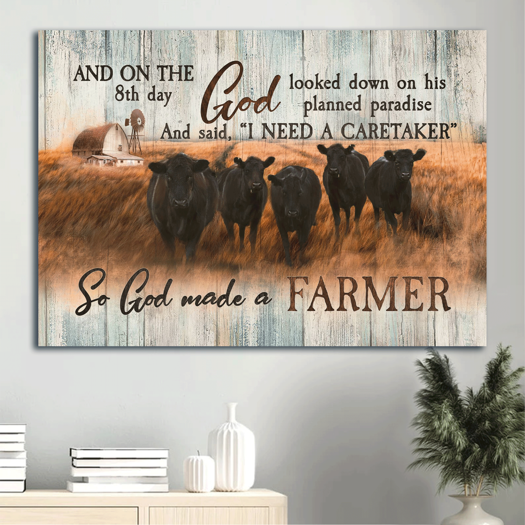 Jesus Landscape Canvas- Aberdeen Angus Canvas, Tranquil Farm Landscape Canvas- Gift For Religious Christian- God Looked Down On His Planned Paradise