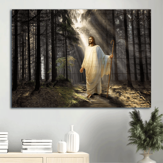 Jesus Landscape Canvas - Light in miracle forest, Religious painting Landscape Canvas - Inspirational gift, Gift For Religious Christian - Abstract Jesus drawing
