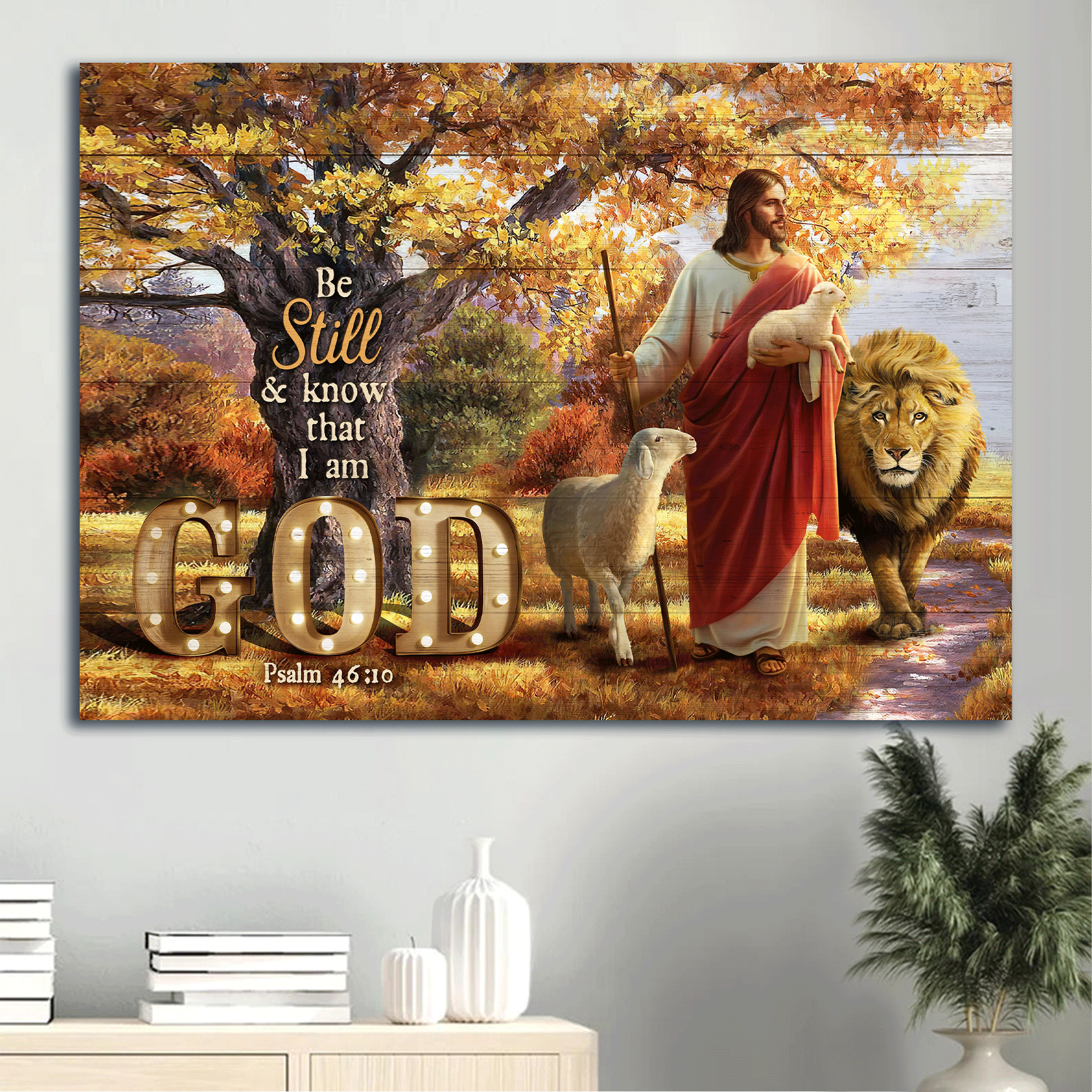 Jesus Landscape Canvas - Lion of Judah, Lamb of God, Bible verse Canvas - Gift for Christian - Be still and know that I am God Landscape Canvas