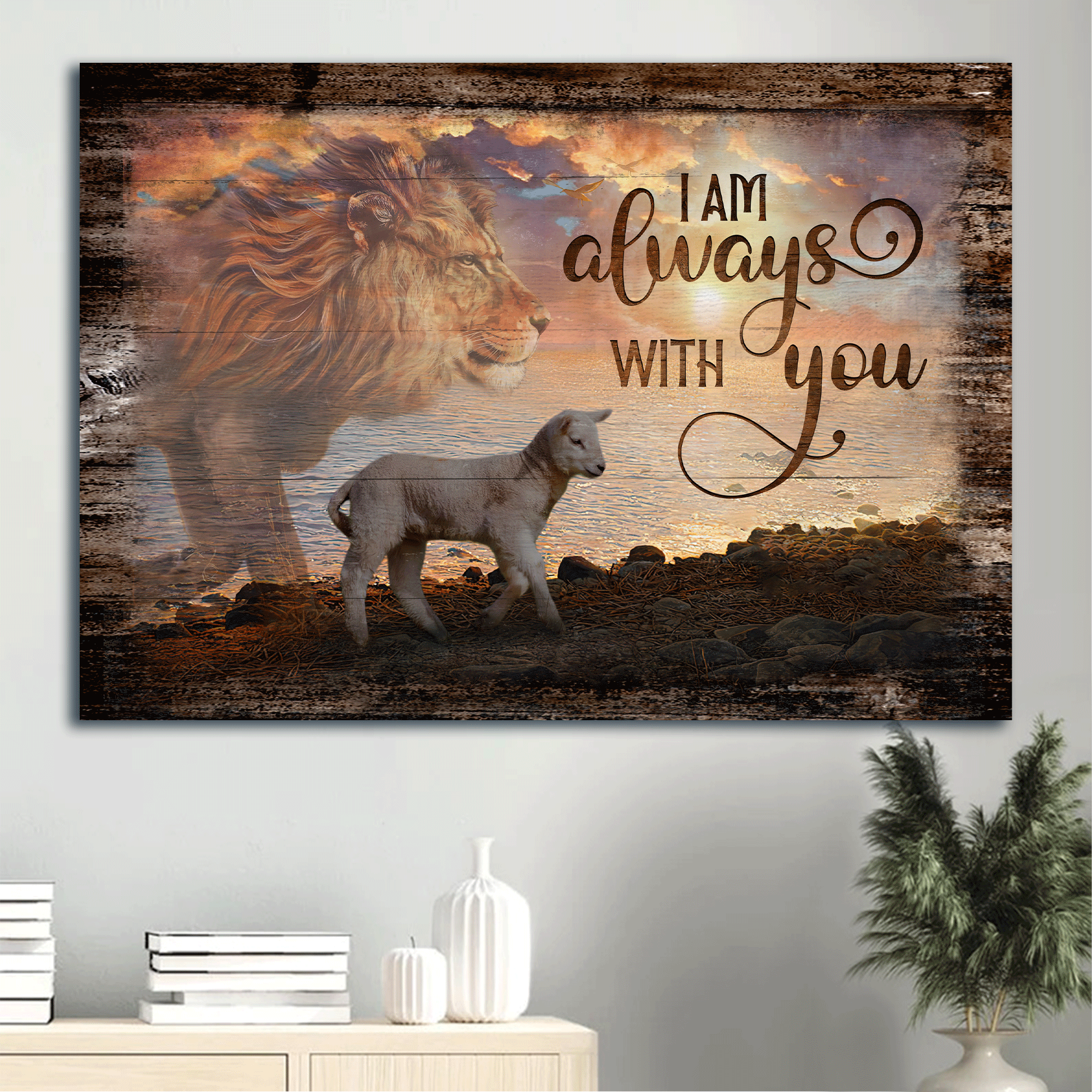 Jesus Landscape Canvas - Lion of Judah, Lamb of God, Gorgeous sunrise Canvas - Gift for Christian - I am always with you Landscape Canvas