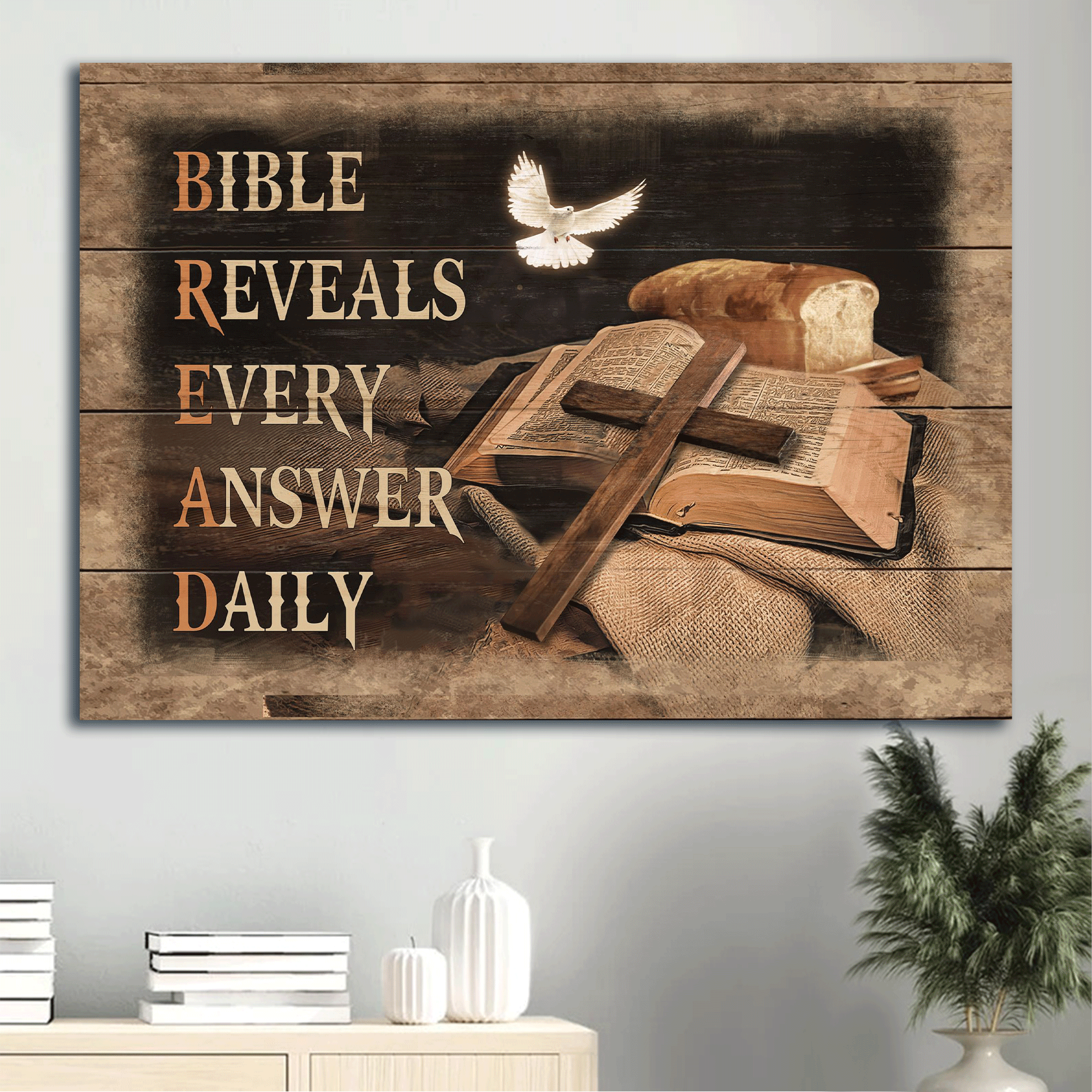 Jesus Landscape Canvas - Big cross, Bible painting, White dove Landscape Canvas - Gift For Christian -  Bible reveals every answer daily Landscape Canvas