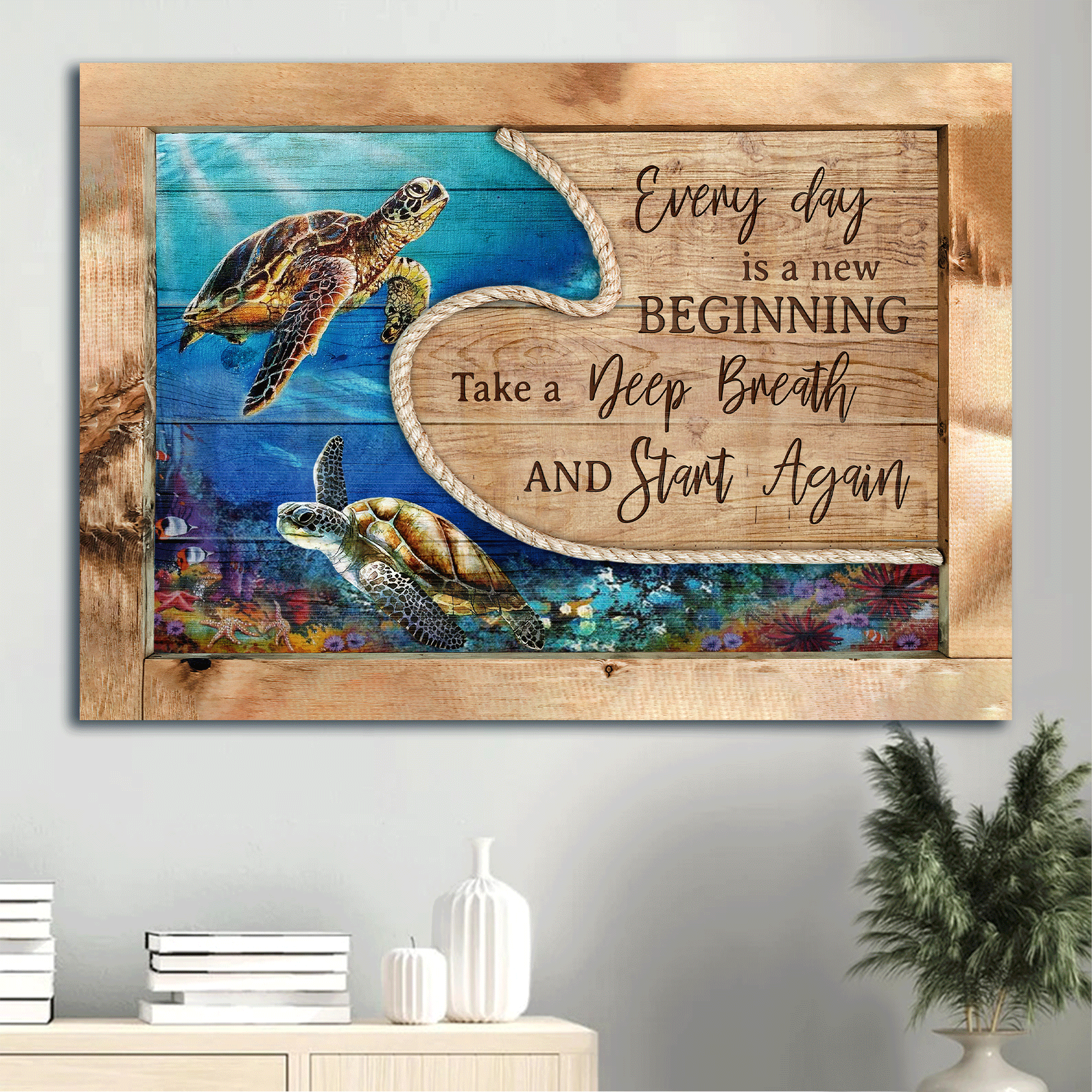 Jesus Landscape Canvas- Blue ocean, Sea turtle canvas- Gift for Christian- Every day is a new beginning - Landscape Canvas Prints, Wall Art