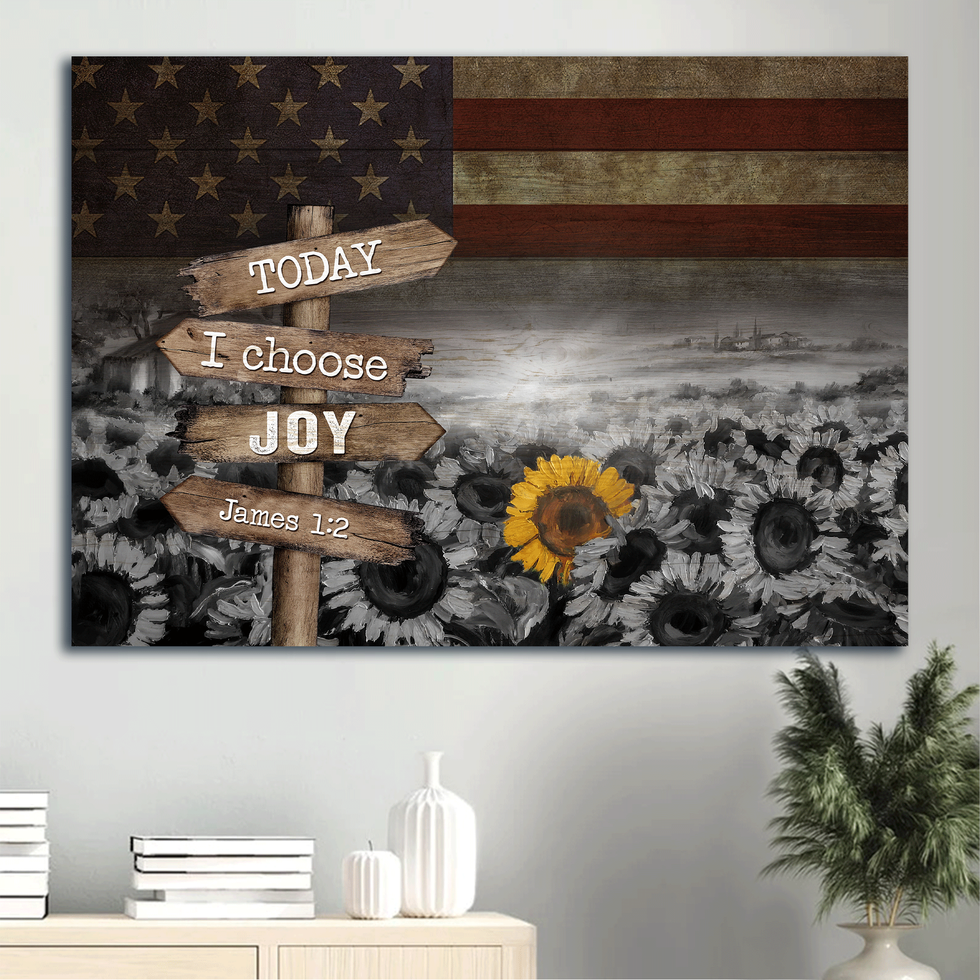 Jesus Landscape Canvas- Black and white painting, Unique sunflower, US flag - Gift for Christian- Today I choose joy - Landscape Canvas Prints, Christian Wall Art