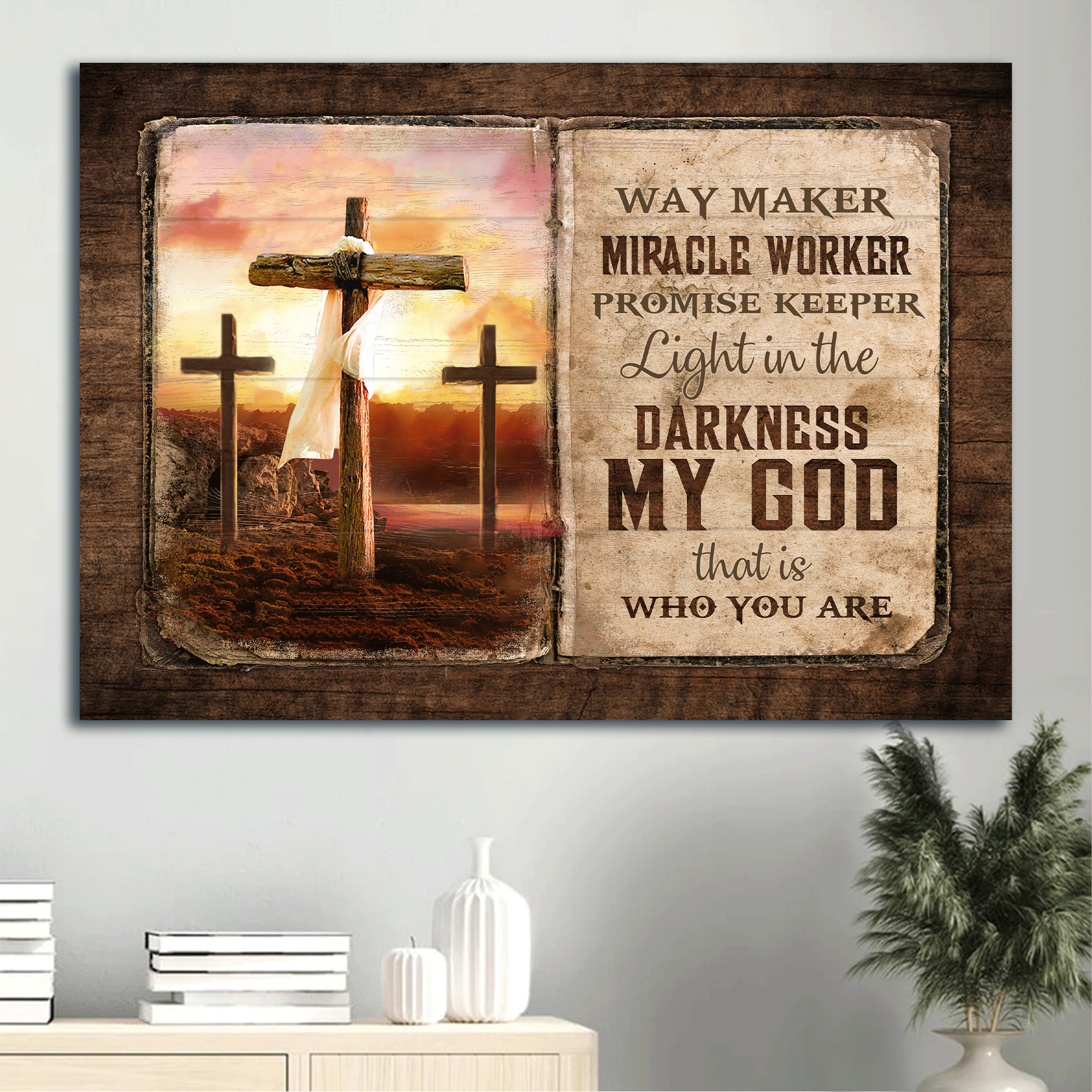 Jesus Landscape Canvas - The Old Rugged Crosses, Sunset Painting Canvas - Gift For Christian - My God Is The Light In The Darkness Canvas