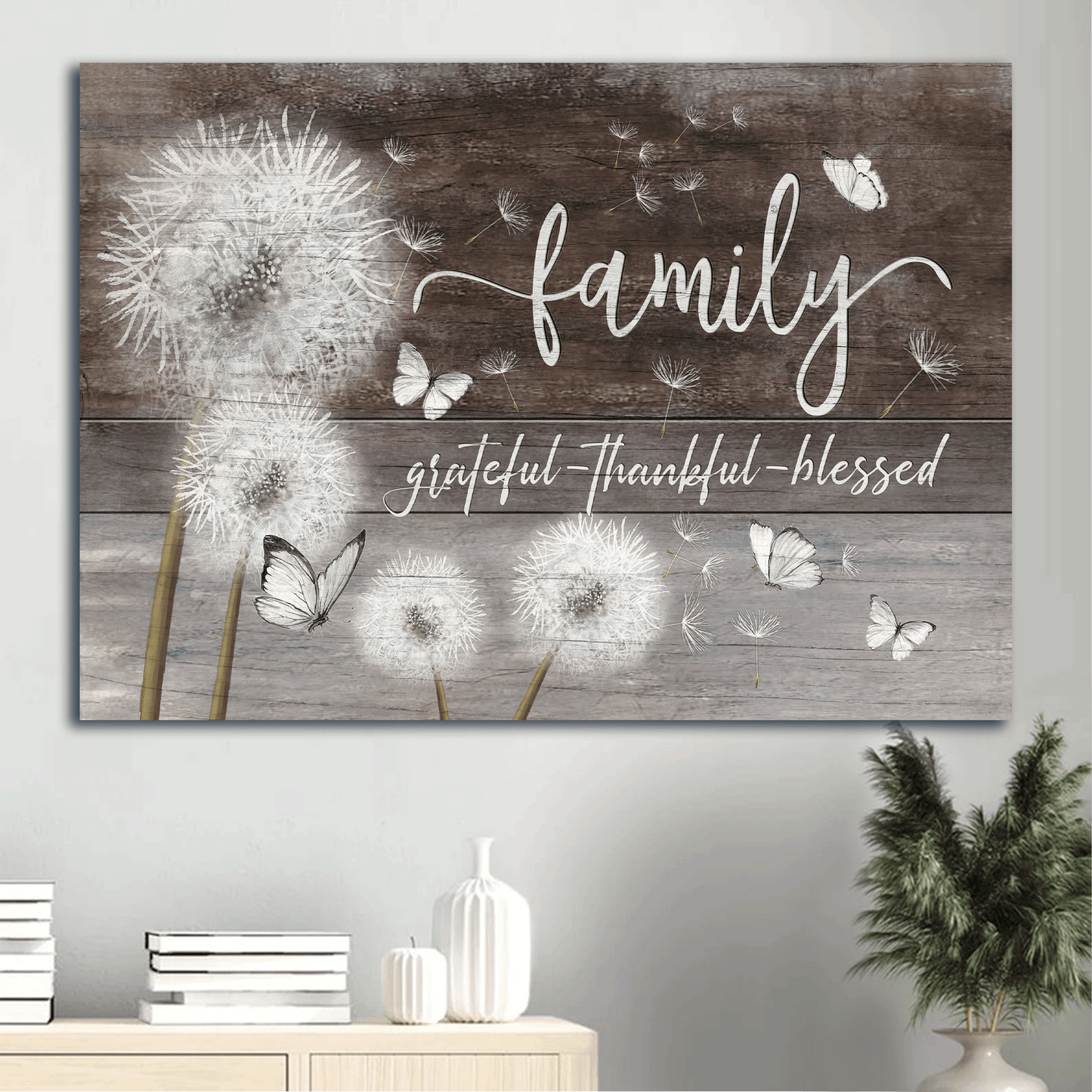 Jesus Landscape Canvas- Dandelion, Butterfly canvas- Gift for Christian- Family, Grateful Thankful Blessed