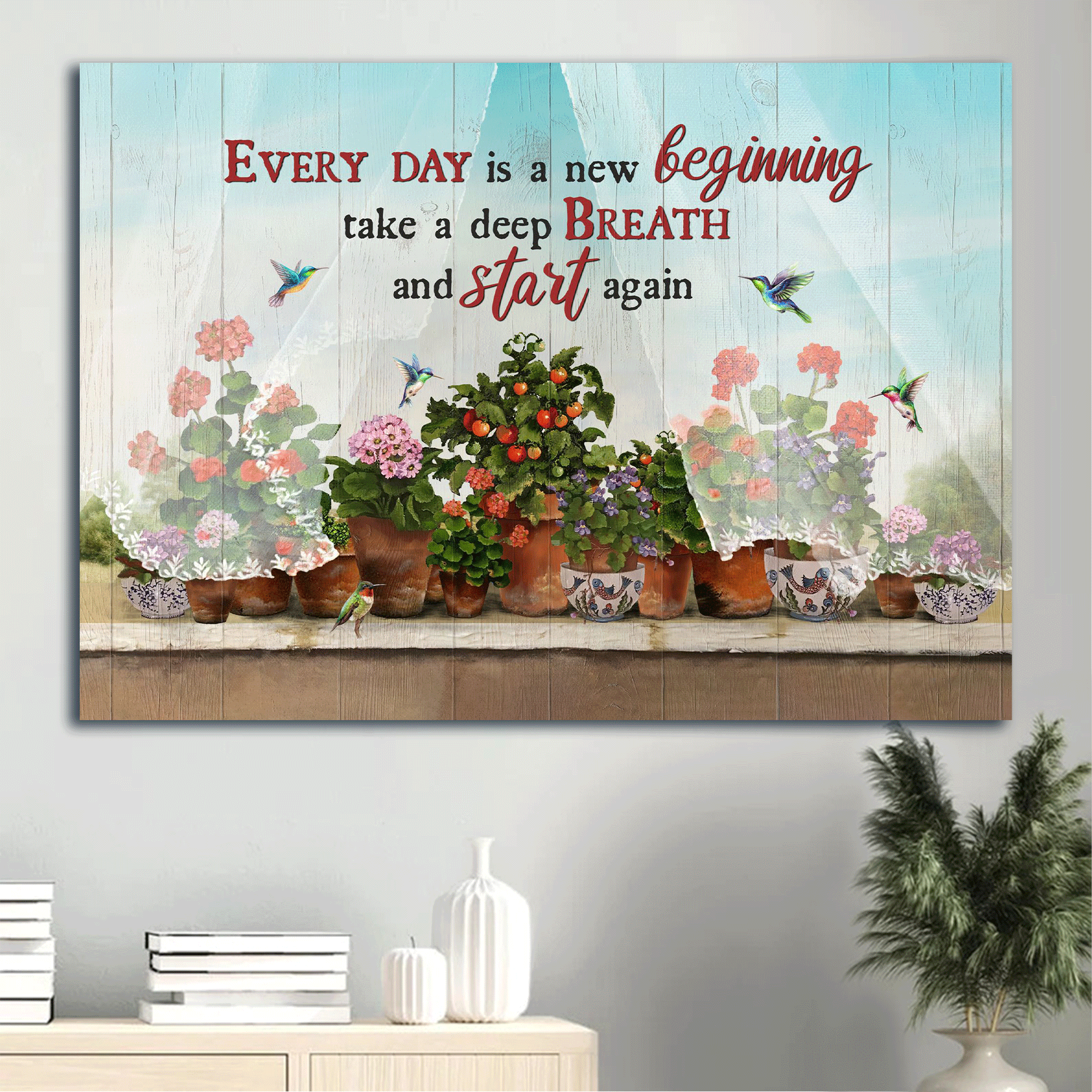 Jesus Landscape Canvas - Kalanchoe plant, Cherry tomato, Flower pots Canvas - Gift For Christian Every day is a new beginning