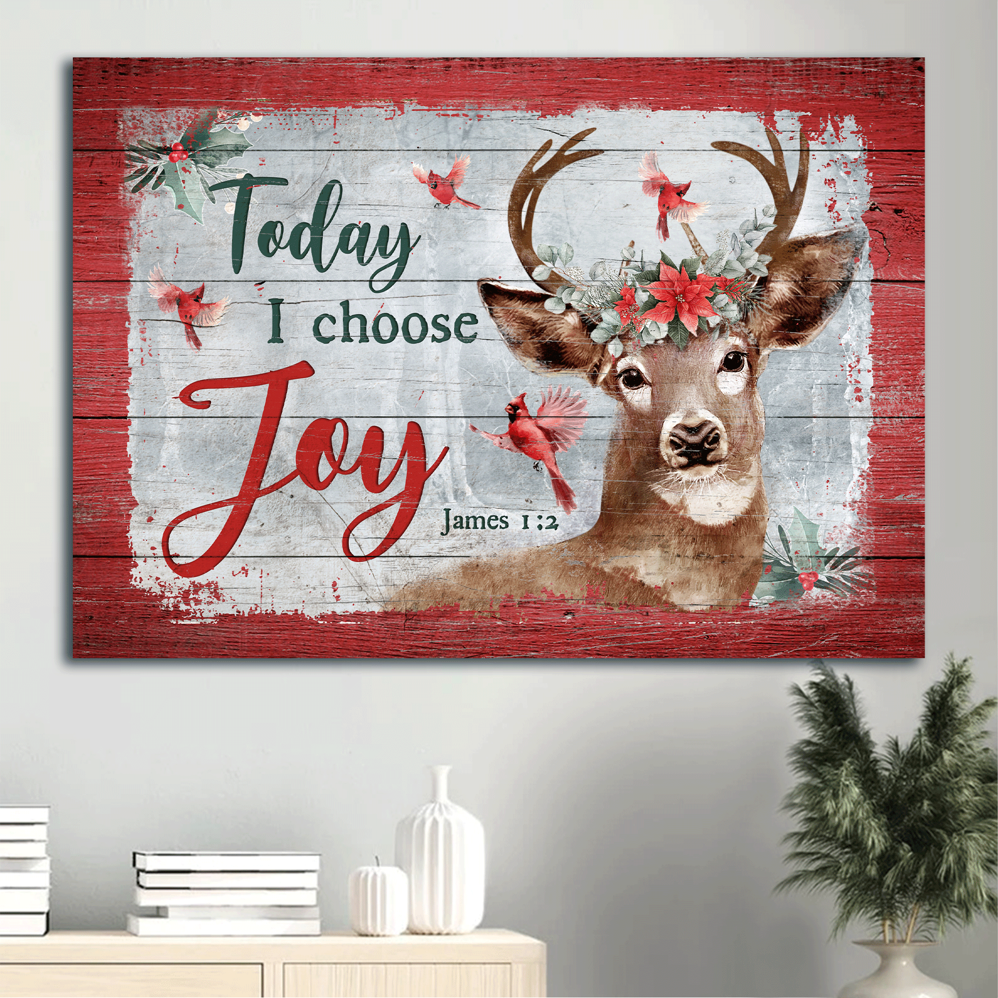 Jesus Landscape Canvas - Christmas, Unique Reindeer, Christmas Wreath Landscape Canvas - Gift For Christian - Today I Choose Joy Landscape Canvas