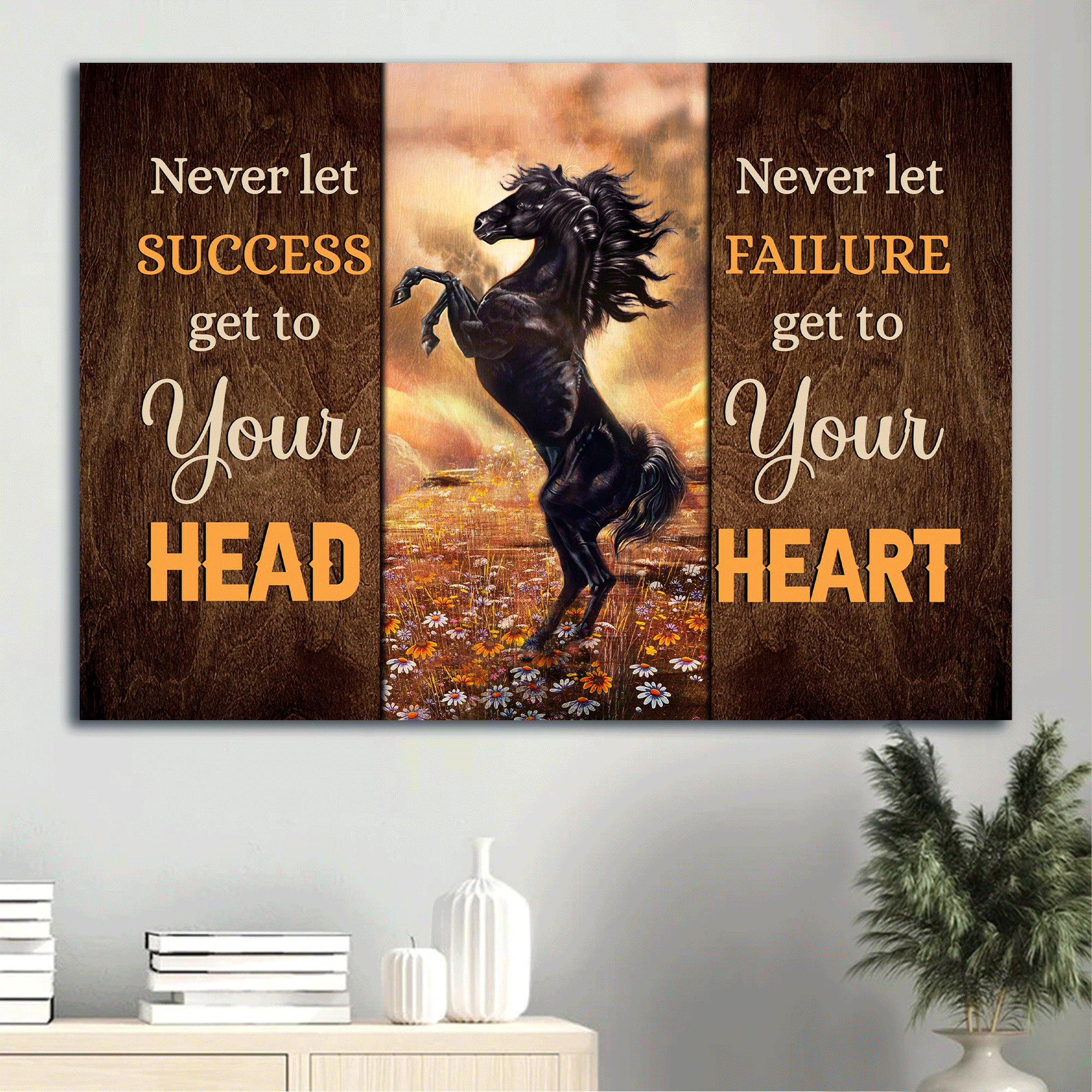 Jesus Landscape Canvas- Black horse artwork, Daisy field- Gift for Christian- Never let success get to your head - Landscape Canvas Prints, Christian Wall Art