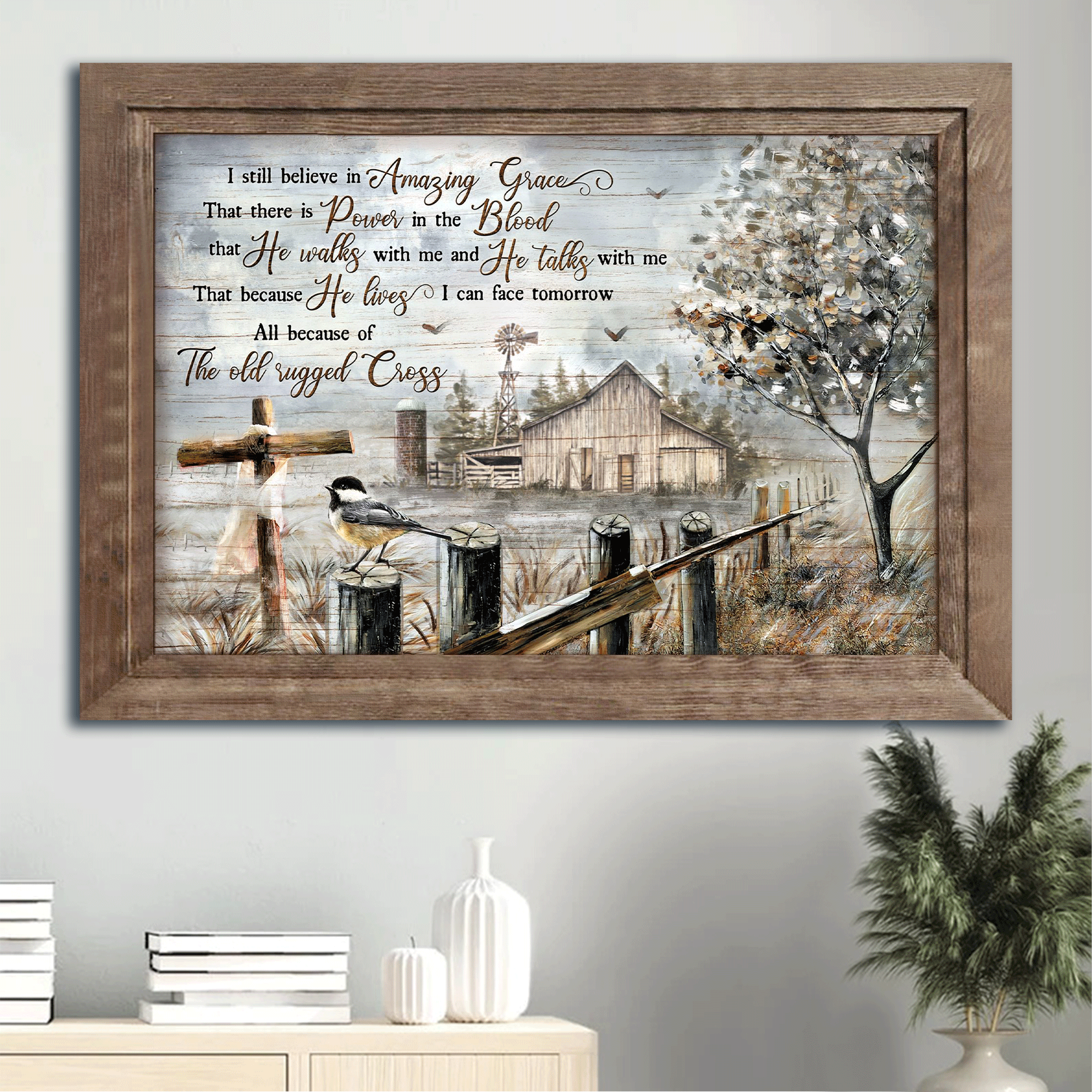 Jesus Landscape Canvas - Old Barn Painting, Black-capped chickadee Landscape Canvas - Gift For Christian - I still believe in amazing grace Landscape Canvas