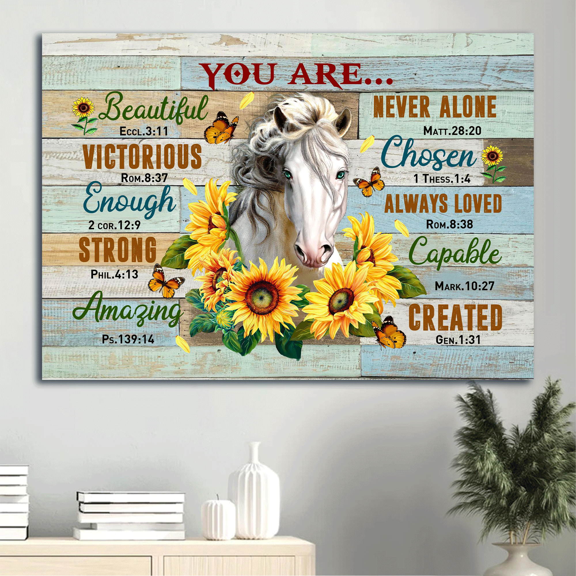 Jesus Landscape Canvas- Beautiful horse, Sunflower canvas- Gift for Christian- You are victorious, strong, never alone and always loved