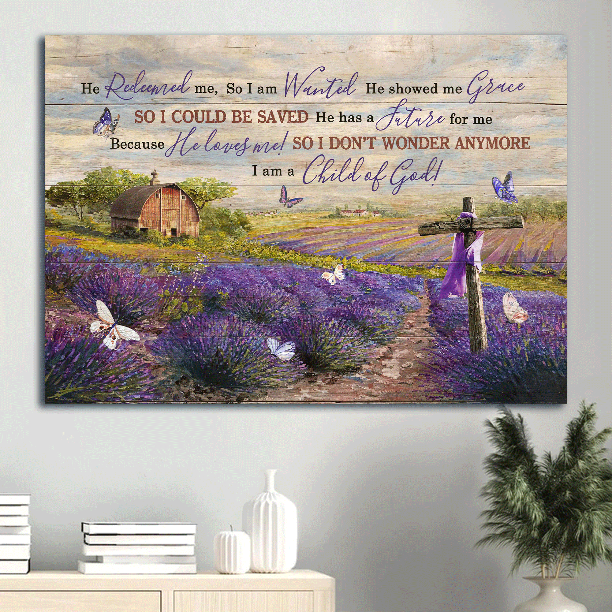 Jesus Landscape Canvas - Lavender flower field, Countryside landscape, Barn house painting Canvas - Gift For Christian - I am a child of God Landscape Canvas