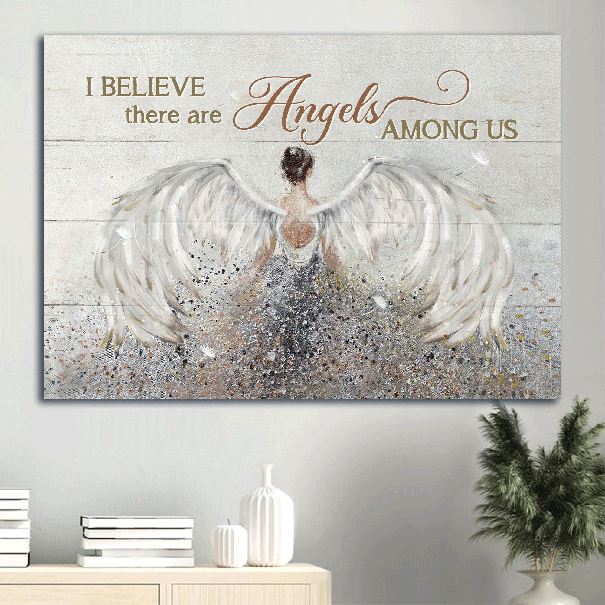 Jesus Landscape Canvas- Beautiful girl painting, Angel wings canvas- Gift for Christian- I believe there are angels among us