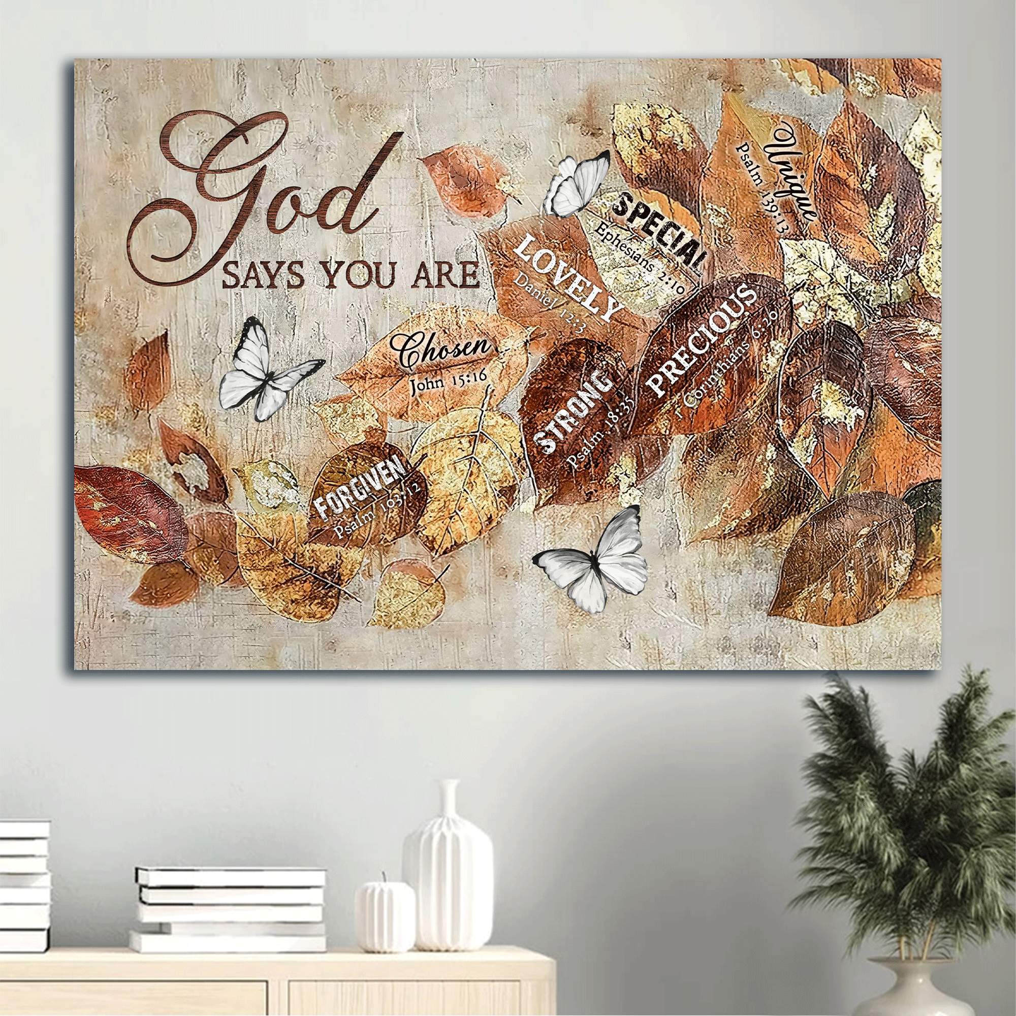 Jesus Landscape Canvas- Autumn Leaves, White Butterfly Canvas- Gift For Christian- God Says You Are